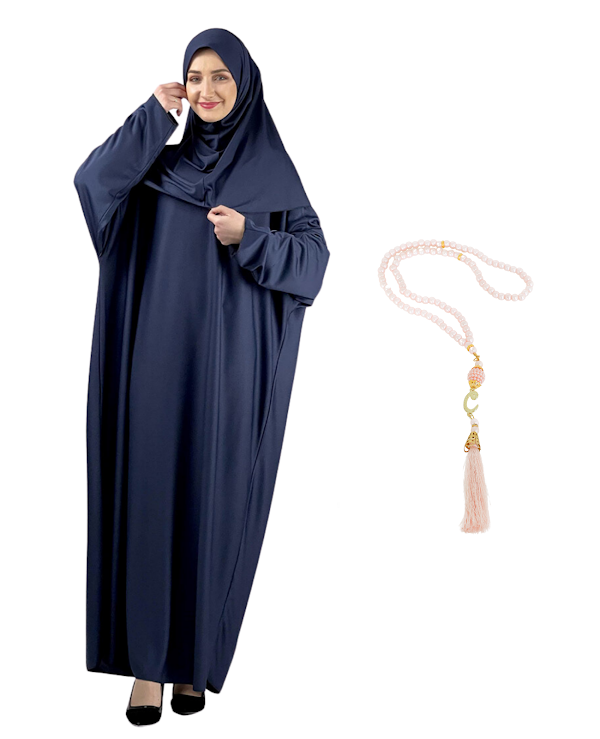 Gebetskleidung für Frauen mit Hijab, muslimische Outfits, lange Robe, Abaya, türkische islamische Kleider, Dubai, Kaftan mit Rosenkranz