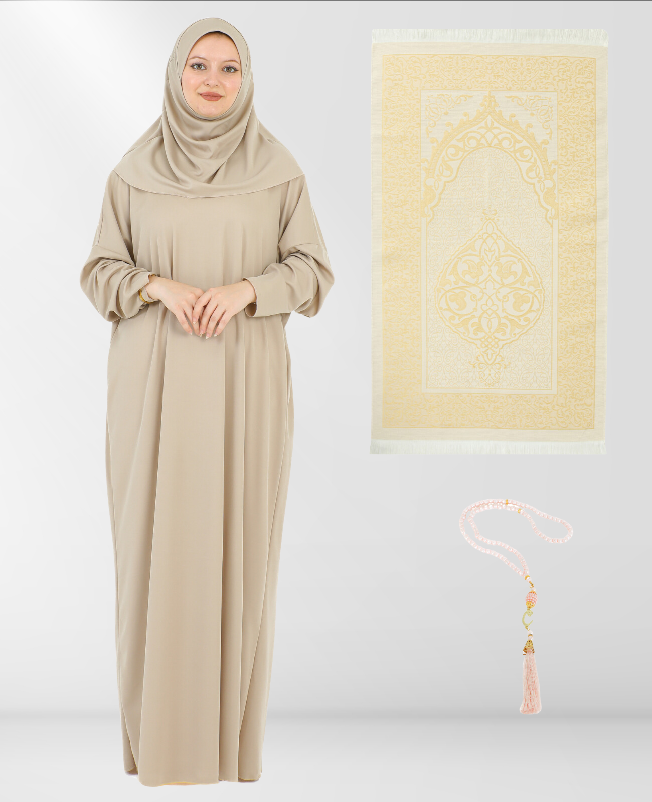 Prayer Dress for Women With Tasbeeh and Prayer Rug - Black