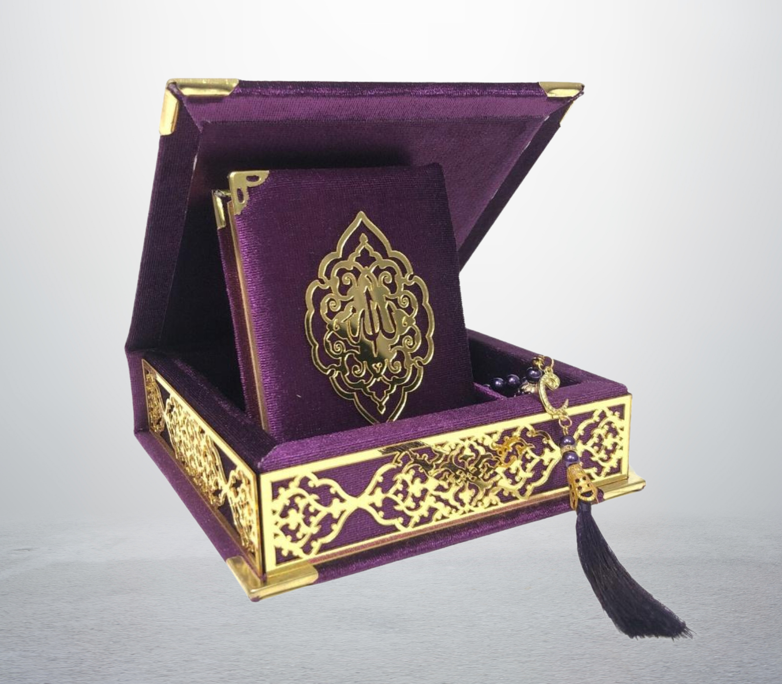 Velvet Covered Quran & Tasbih Box - Black