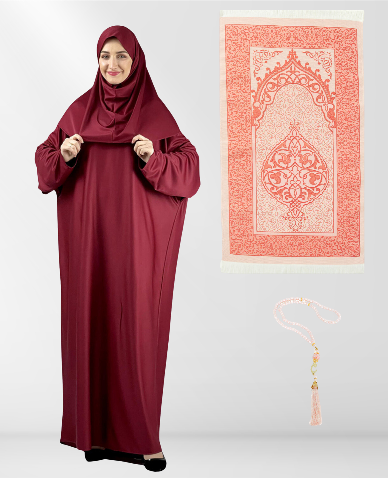 Prayer Dress for Women With Tasbeeh and Prayer Rug - Black