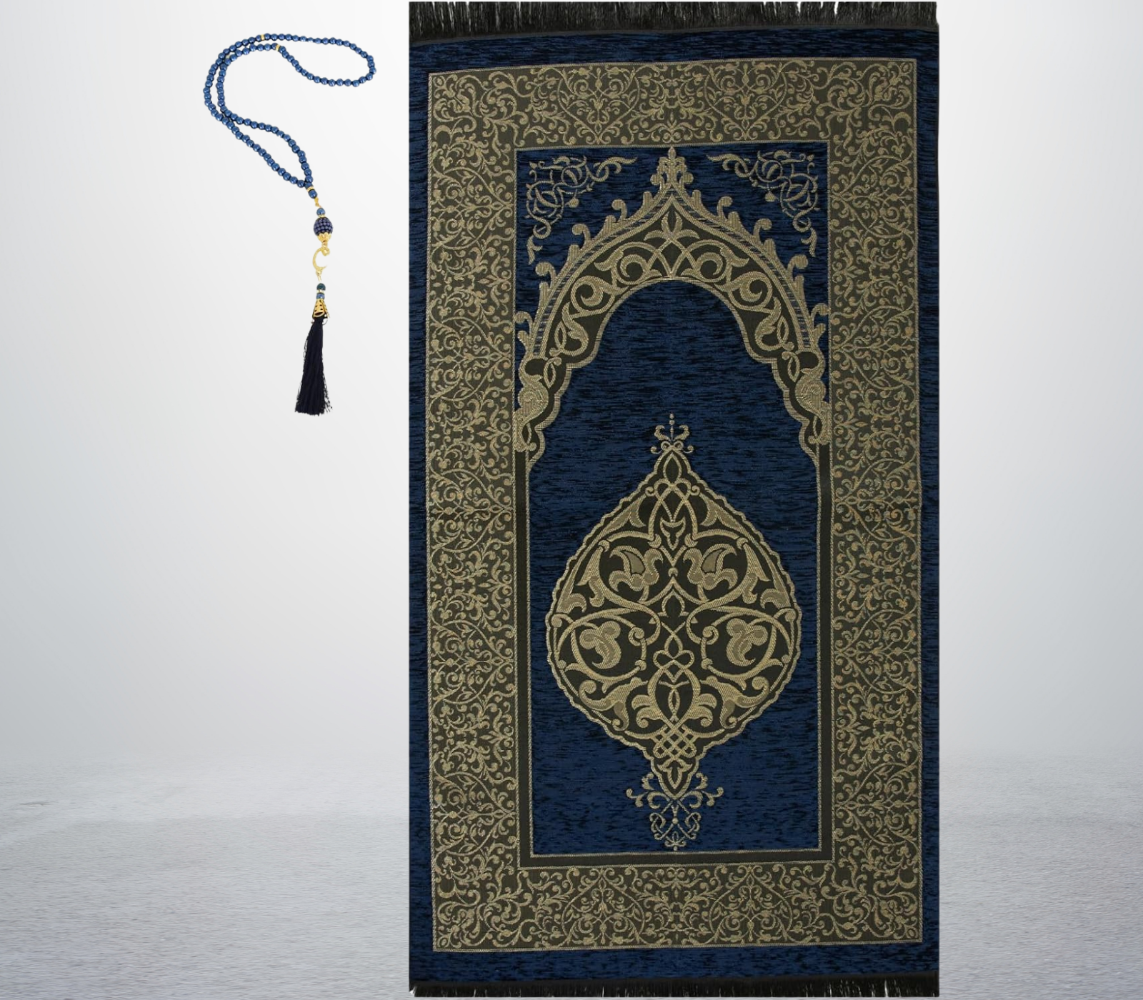 Prayer Rug With Tasbih | Muslim Carpet | Praying Mat With Prayer Beads - Green