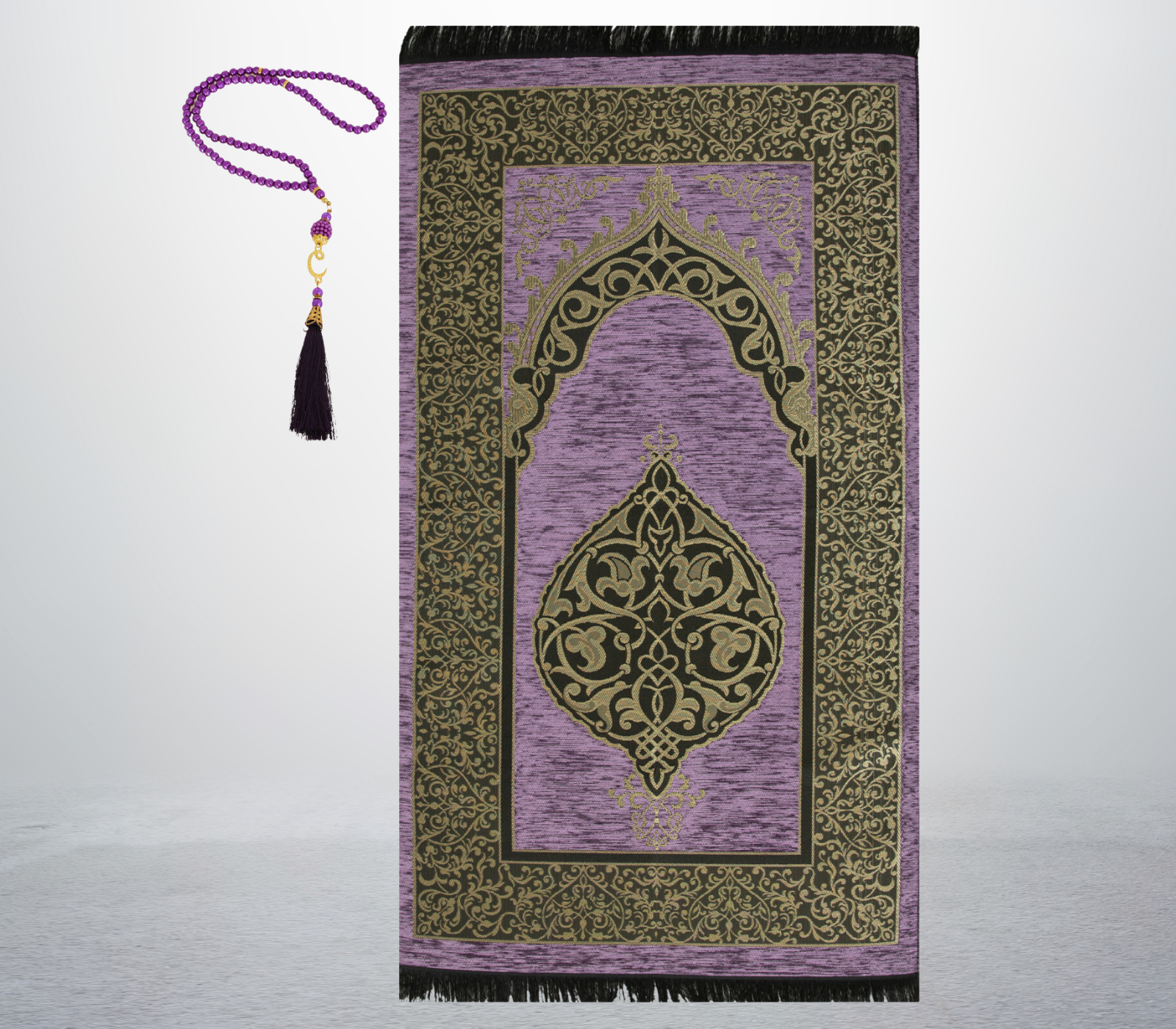 Prayer Rug With Tasbih | Muslim Carpet | Praying Mat With Prayer Beads - Green