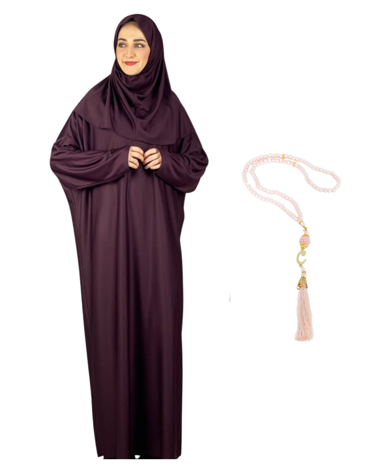 Gebetskleidung für Frauen mit Hijab, muslimische Outfits, lange Robe, Abaya, türkische islamische Kleider, Dubai, Kaftan mit Rosenkranz
