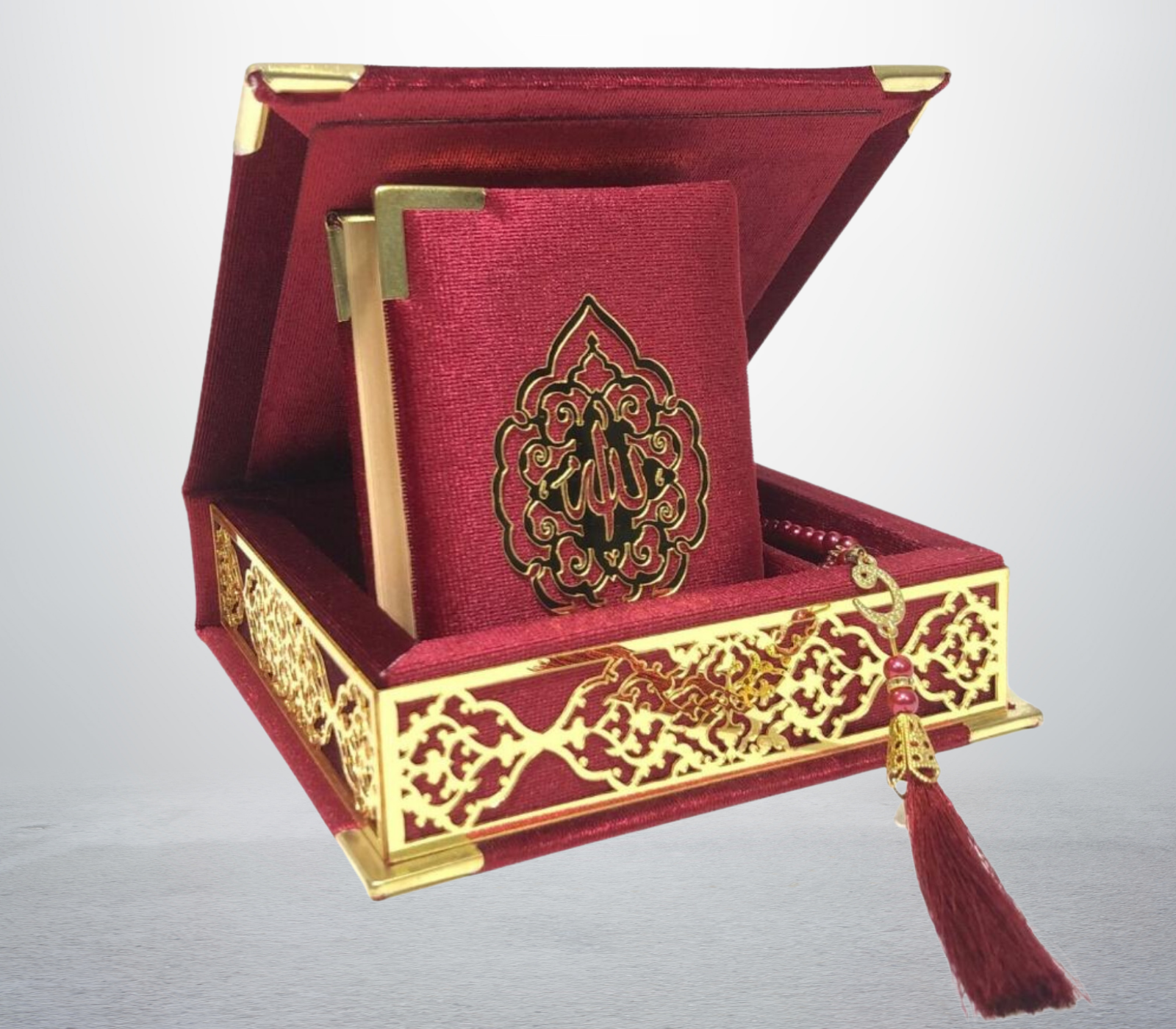 Velvet Covered Quran & Tasbih Box - Black