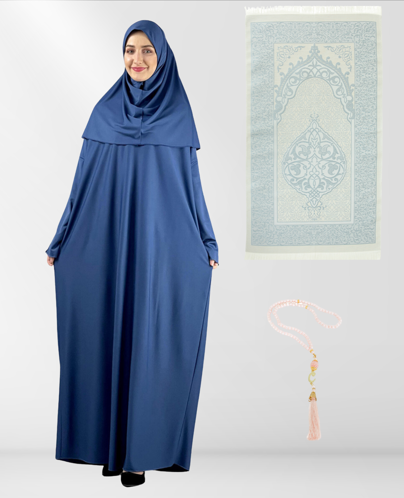 Prayer Dress for Women With Tasbeeh and Prayer Rug - Black