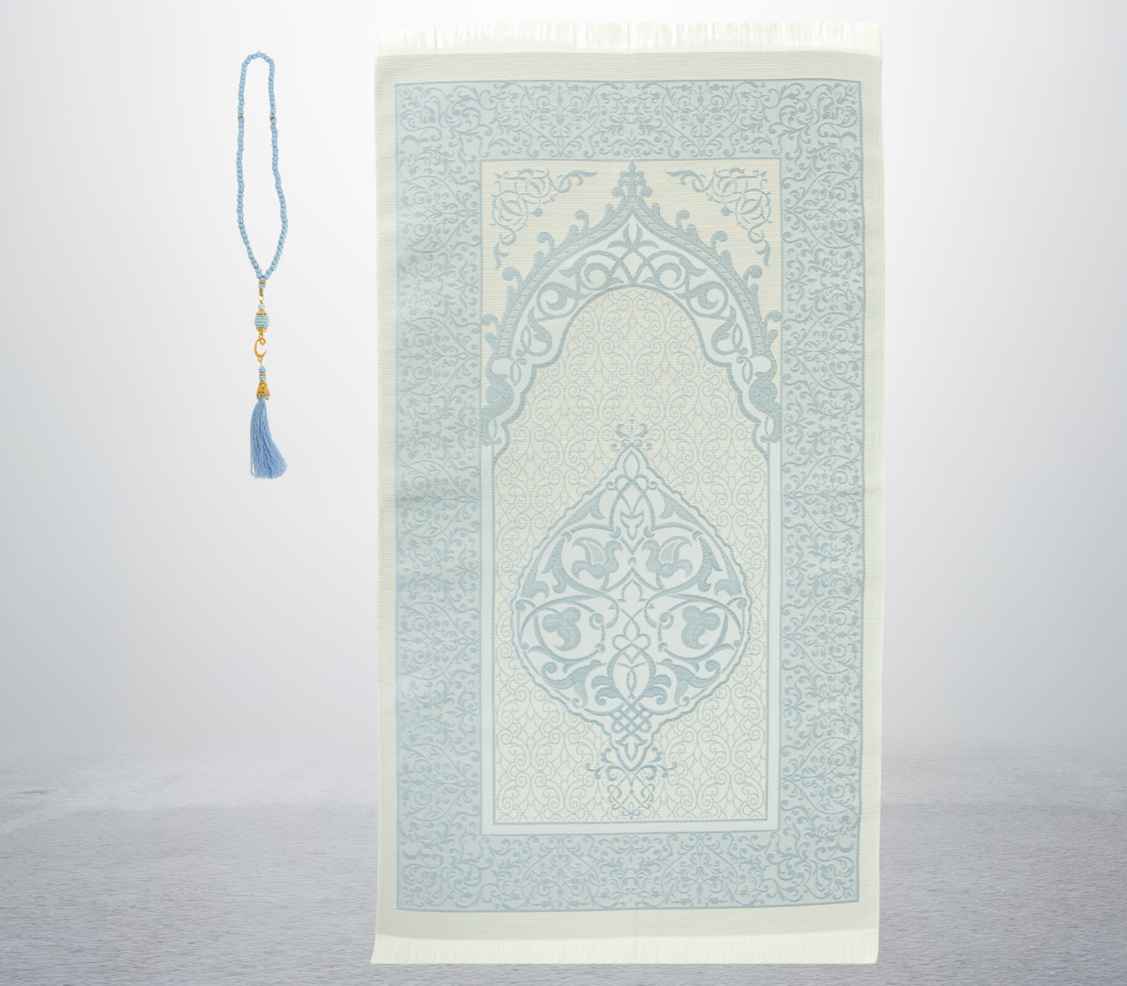 Prayer Rug With Tasbih | Muslim Carpet | Praying Mat With Prayer Beads - Green
