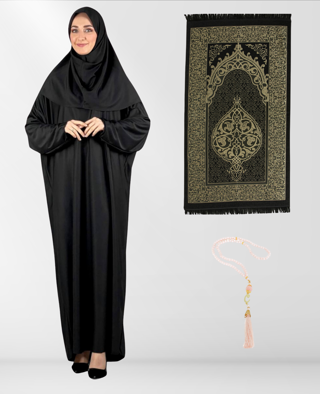 Prayer Dress for Women With Tasbeeh and Prayer Rug