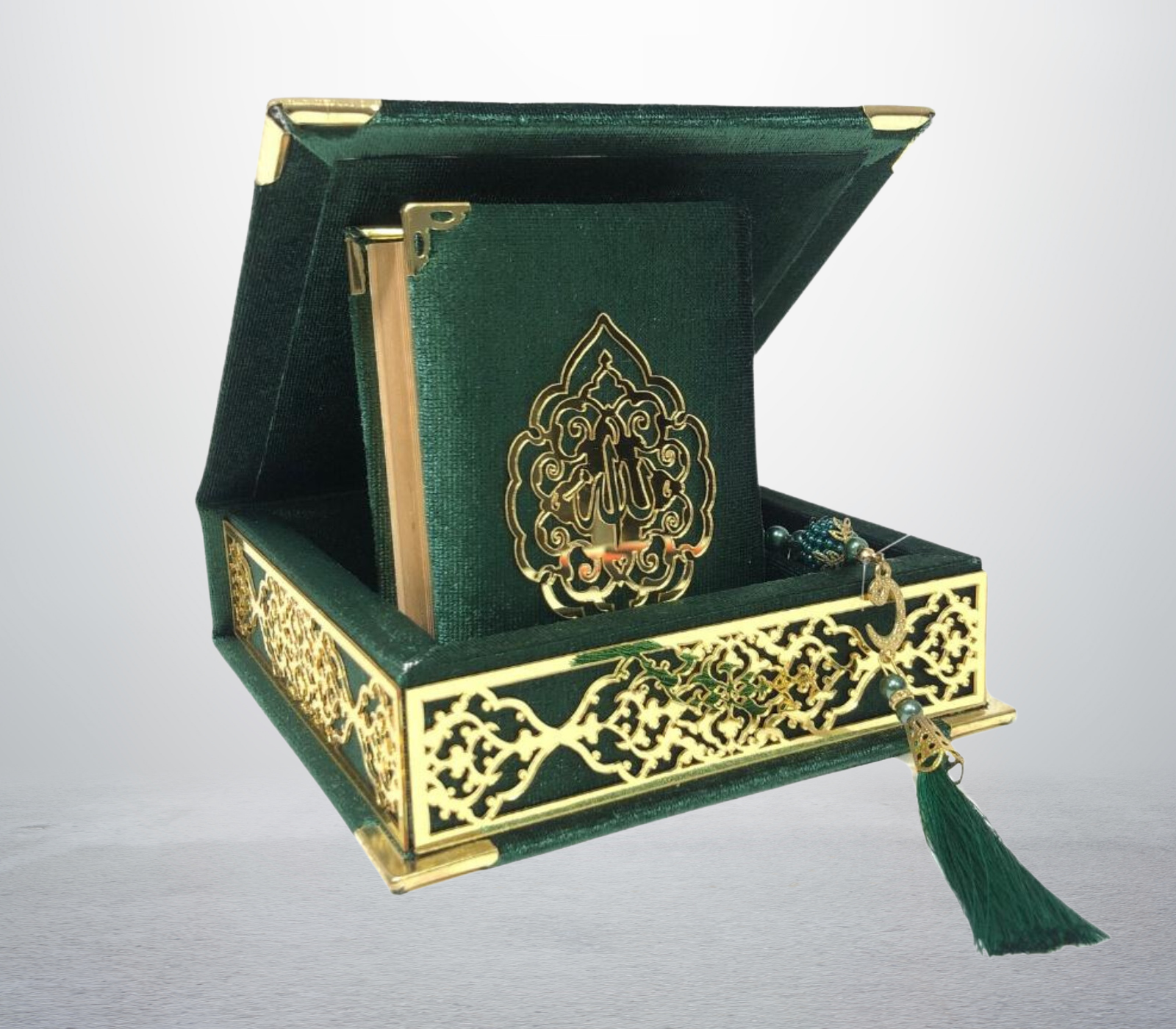 Velvet Covered Quran & Tasbih Box - Black