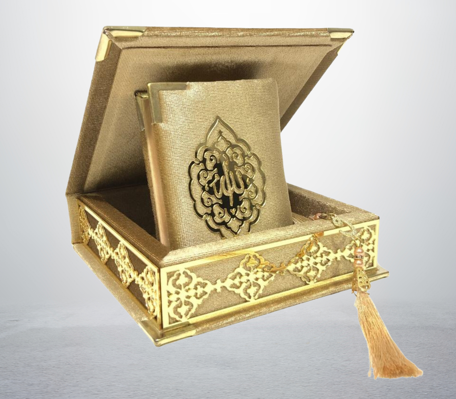 Velvet Covered Quran & Tasbih Box - Black