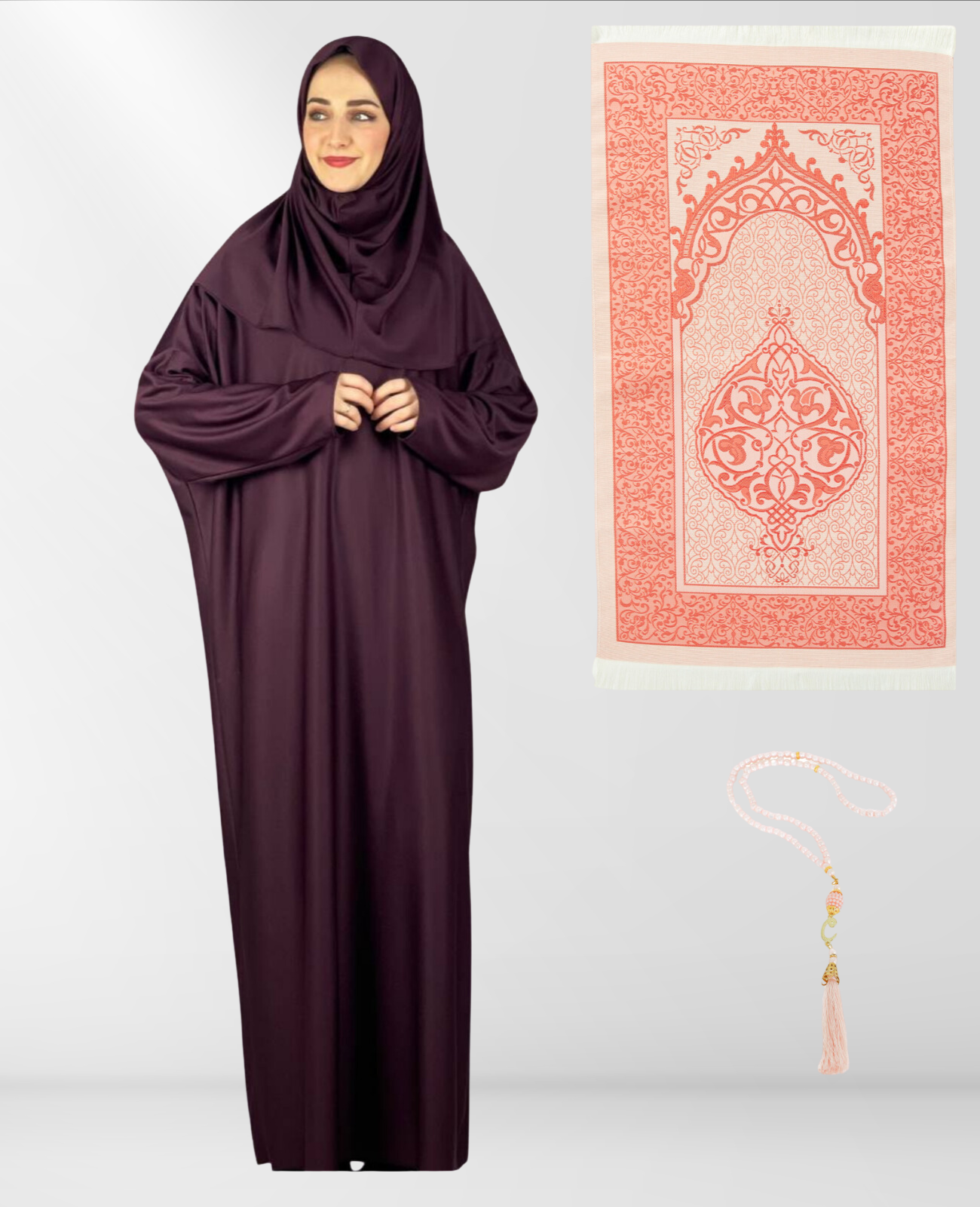Prayer Dress for Women With Tasbeeh and Prayer Rug - Black