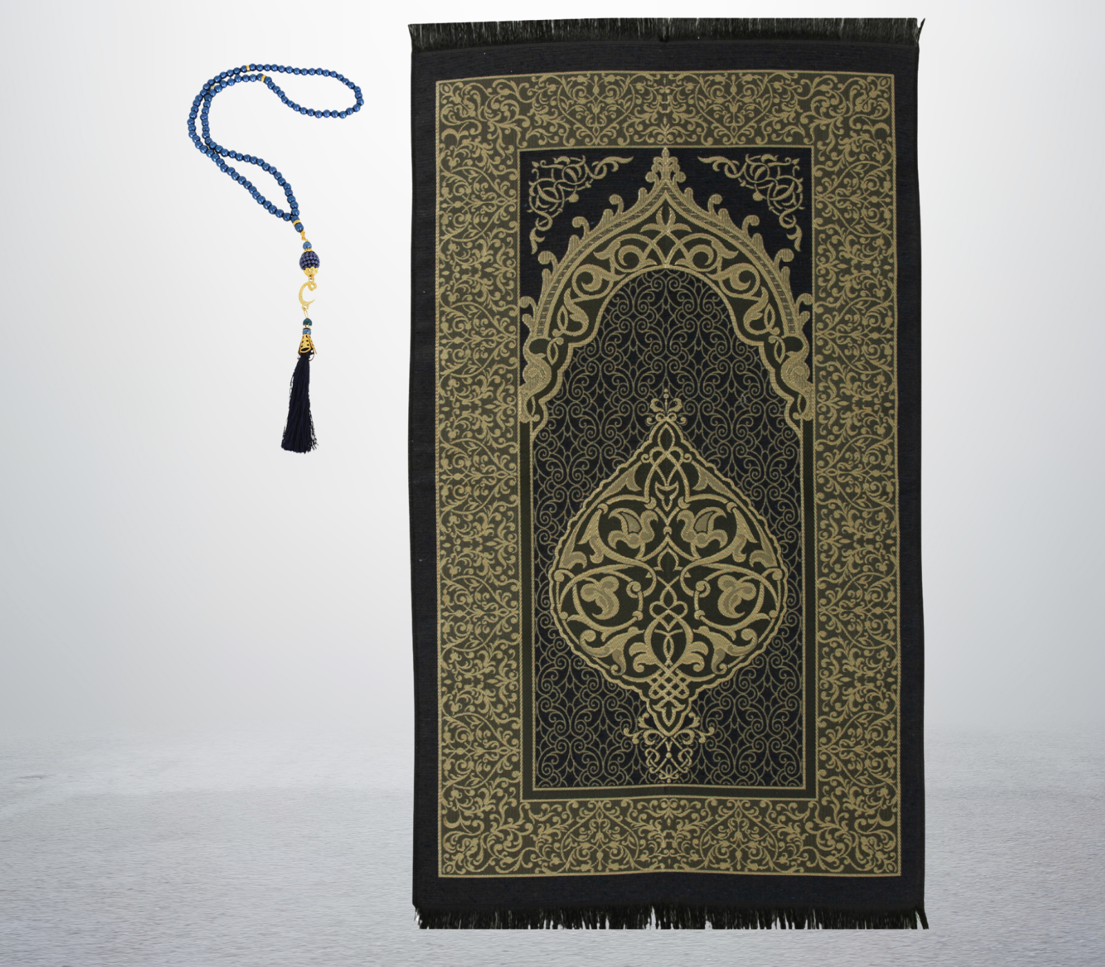Prayer Rug With Tasbih | Muslim Carpet | Praying Mat With Prayer Beads - Green