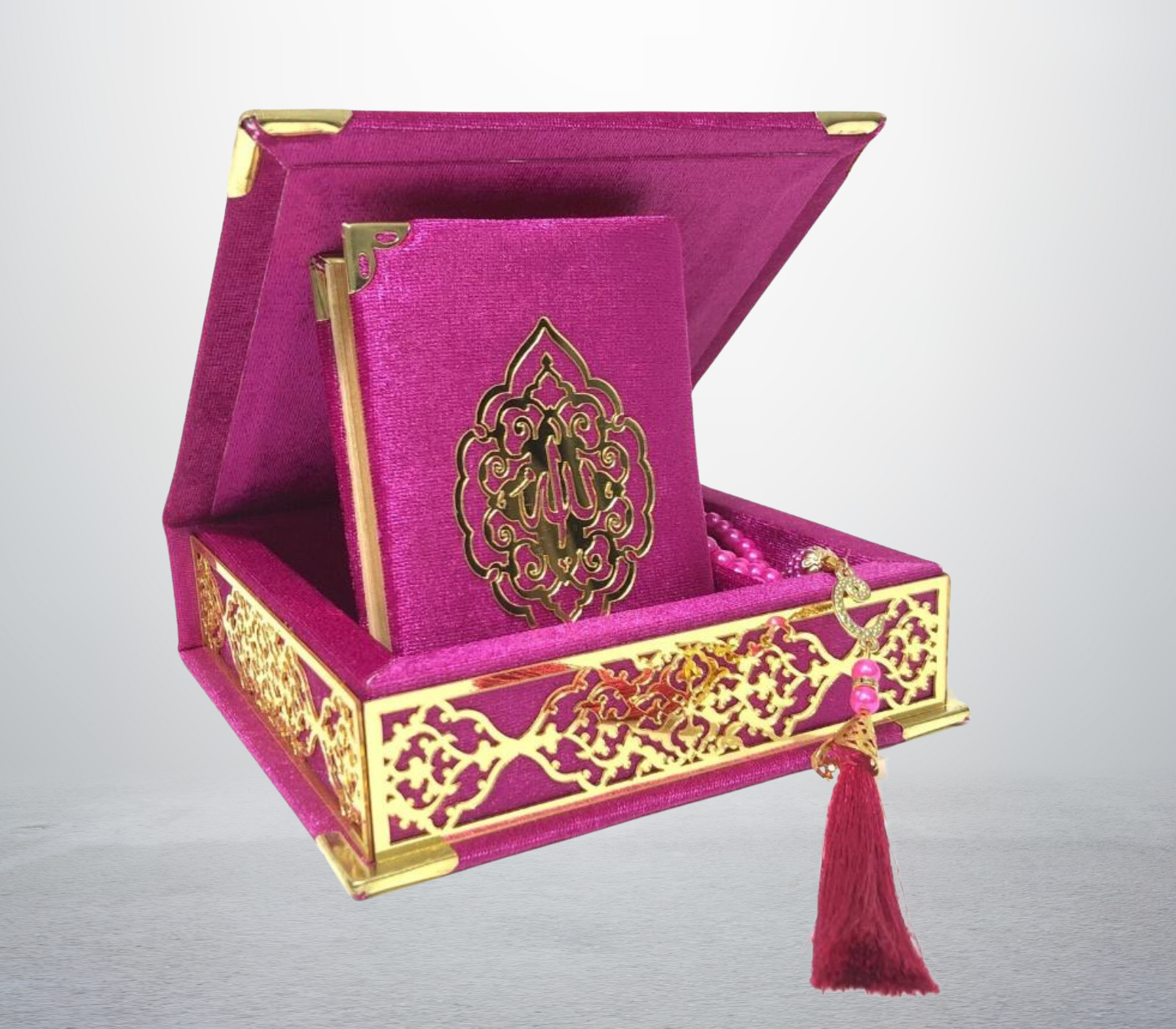 Velvet Covered Quran & Tasbih Box - Black