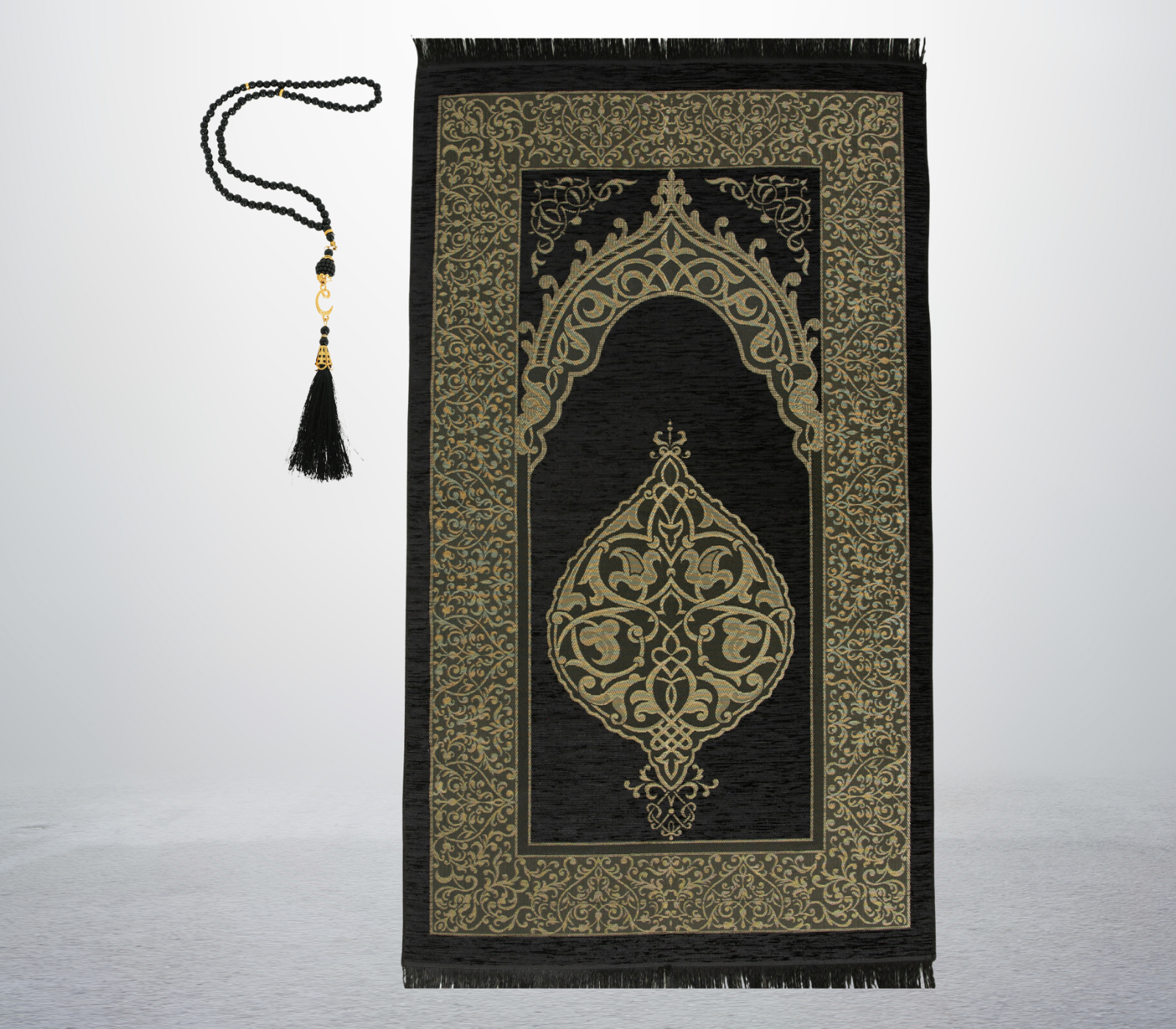 Prayer Rug With Tasbih | Muslim Carpet | Praying Mat With Prayer Beads - Green
