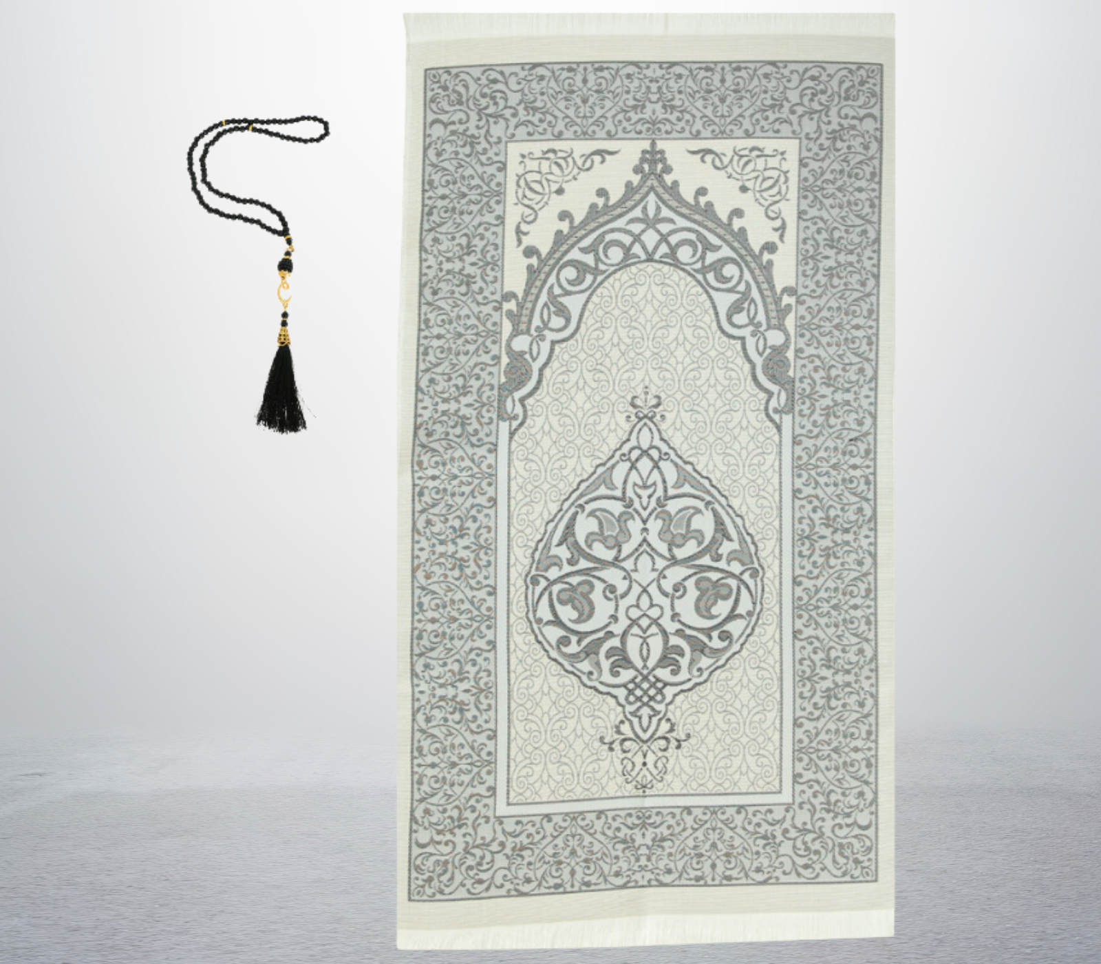 Prayer Rug With Tasbih | Muslim Carpet | Praying Mat With Prayer Beads - Green