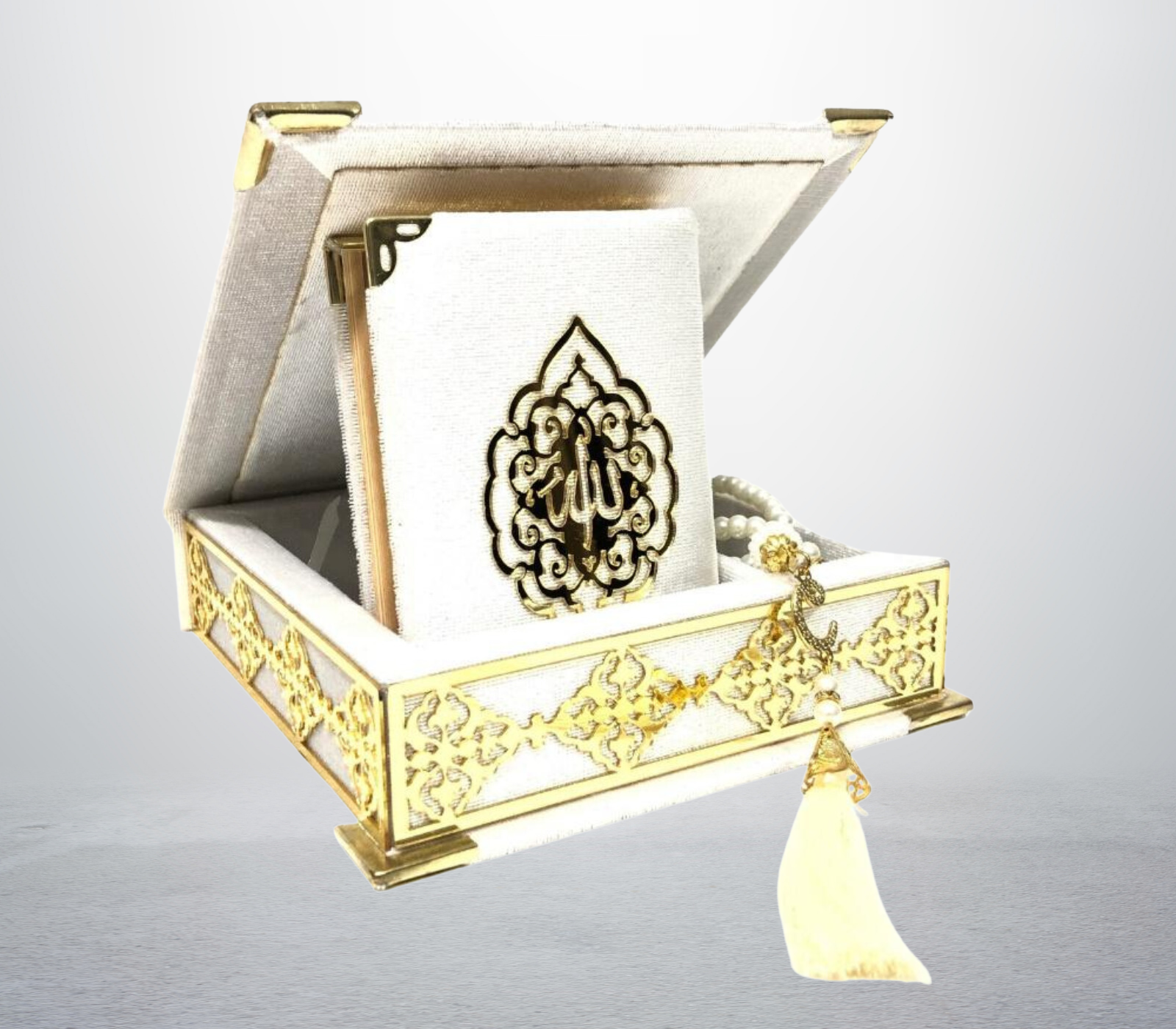 Velvet Covered Quran & Tasbih Box - Black