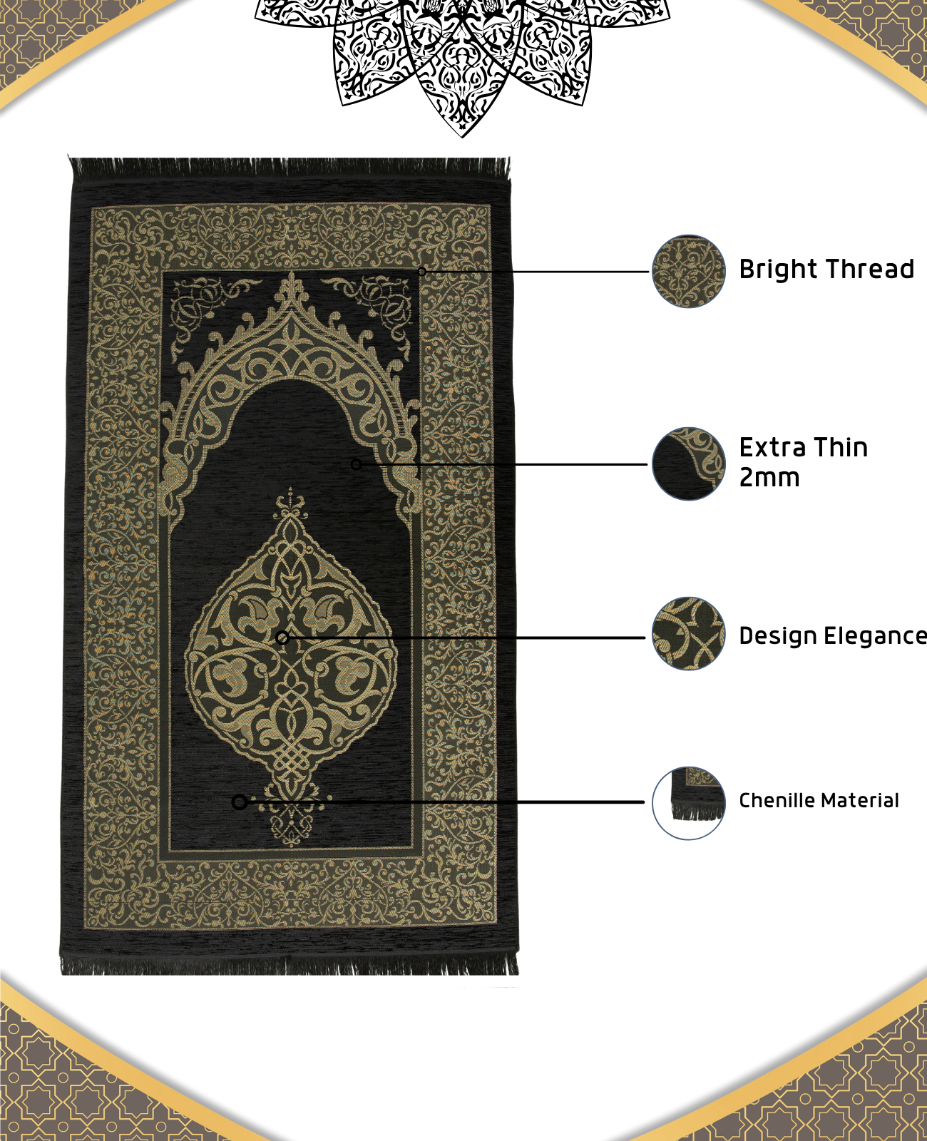 Prayer Rug With Tasbih | Muslim Carpet | Praying Mat With Prayer Beads - Green