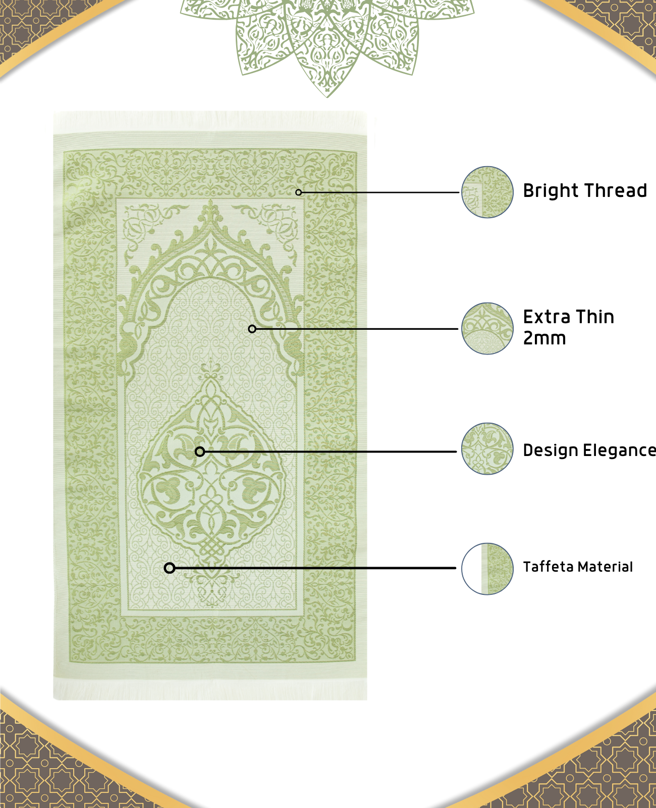 Prayer Rug With Tasbih | Muslim Carpet | Praying Mat With Prayer Beads - Green
