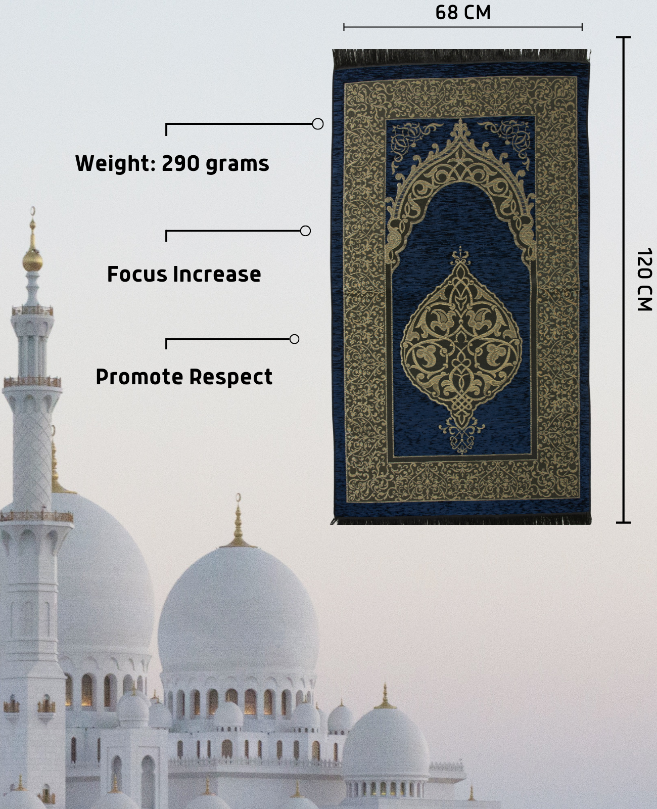 Prayer Rug With Tasbih | Muslim Carpet | Praying Mat With Prayer Beads - Green