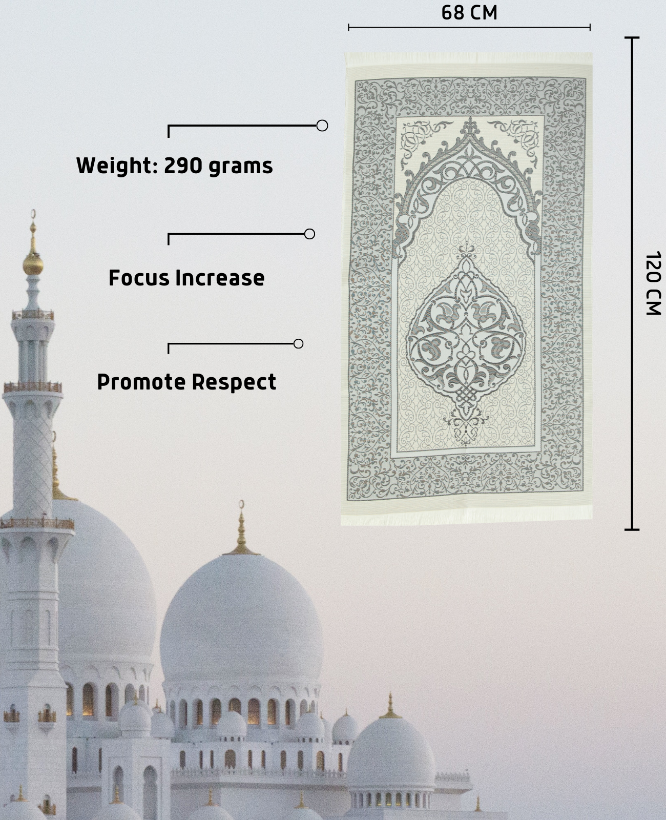 Prayer Rug With Tasbih | Muslim Carpet | Praying Mat With Prayer Beads - Green