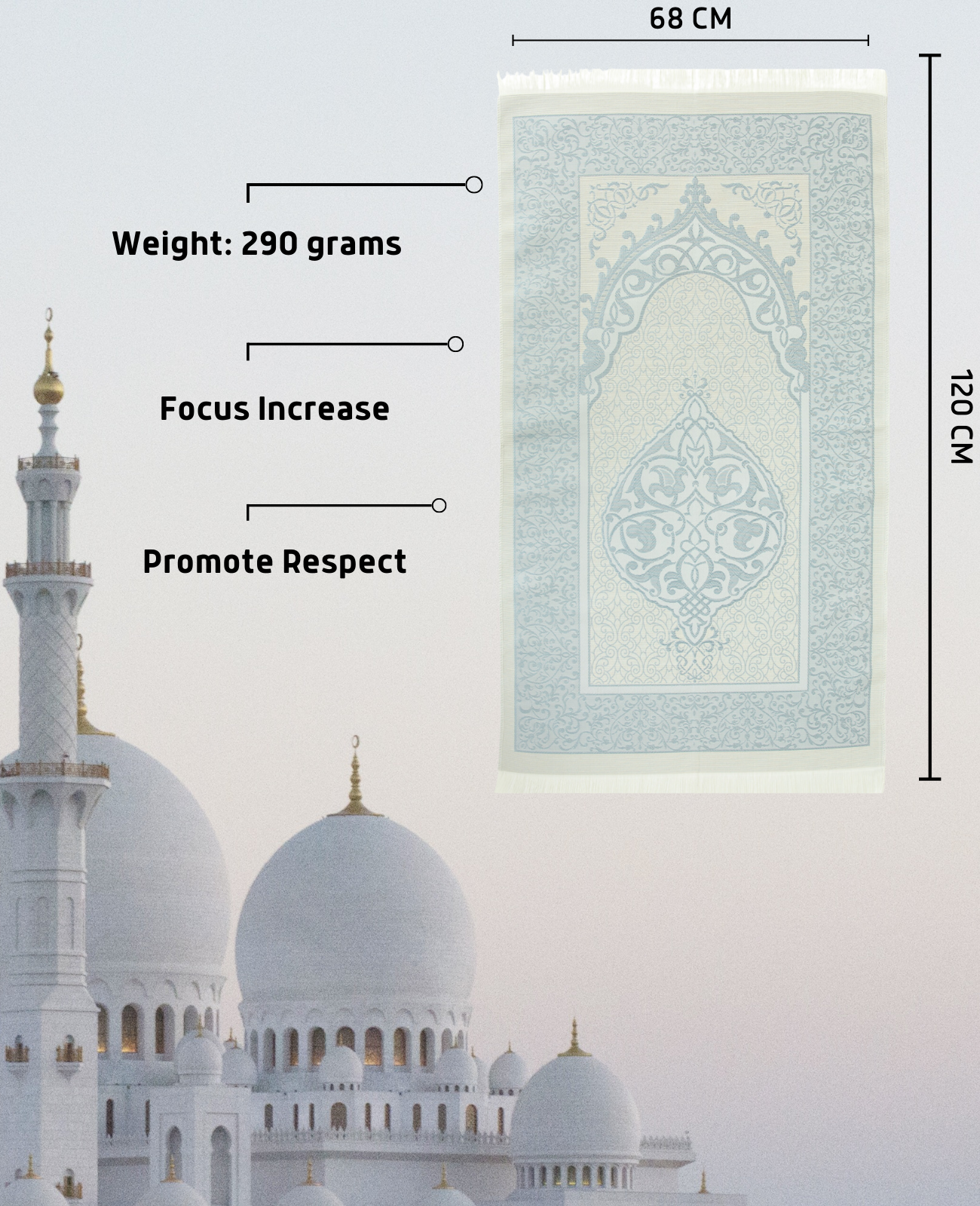 Prayer Rug With Tasbih | Muslim Carpet | Praying Mat With Prayer Beads - Green