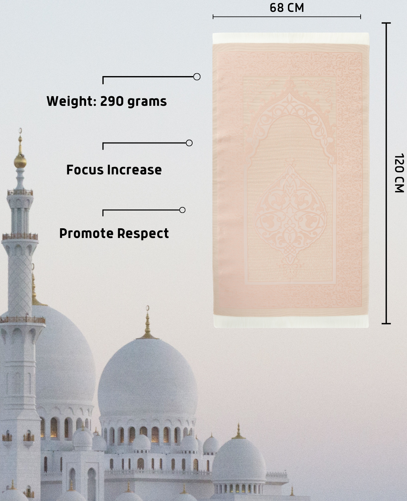Prayer Rug With Tasbih | Muslim Carpet | Praying Mat With Prayer Beads - Green