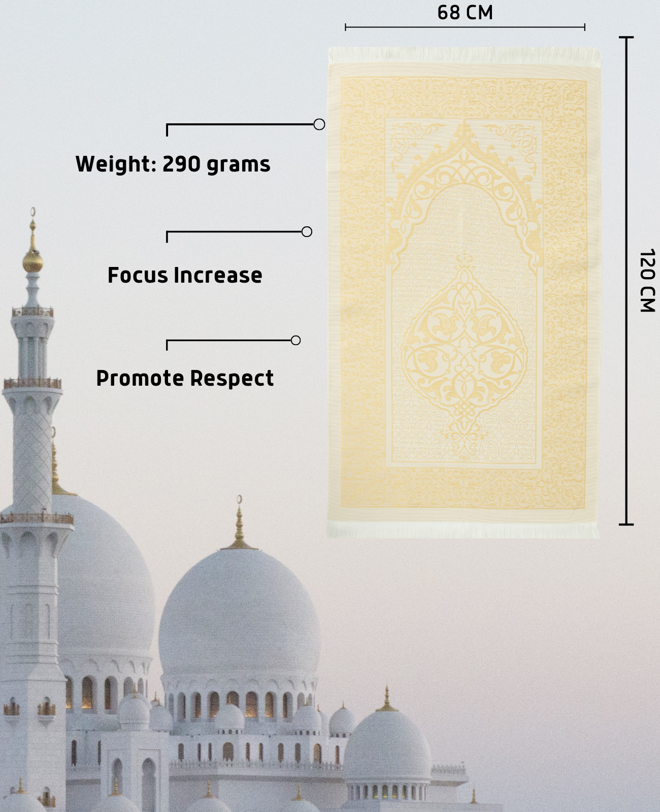 Prayer Rug With Tasbih | Muslim Carpet | Praying Mat With Prayer Beads - Green