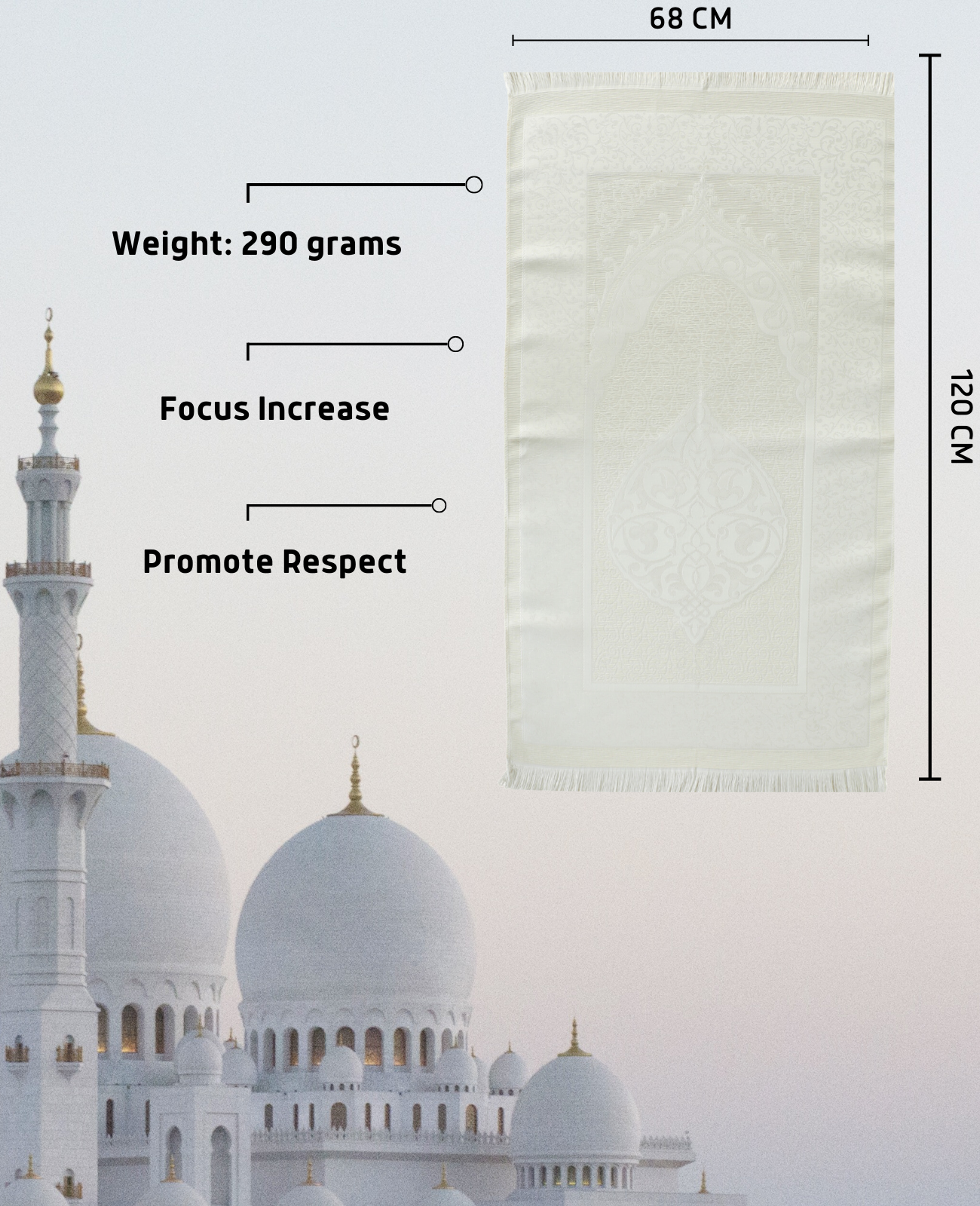 Prayer Rug With Tasbih | Muslim Carpet | Praying Mat With Prayer Beads - Green