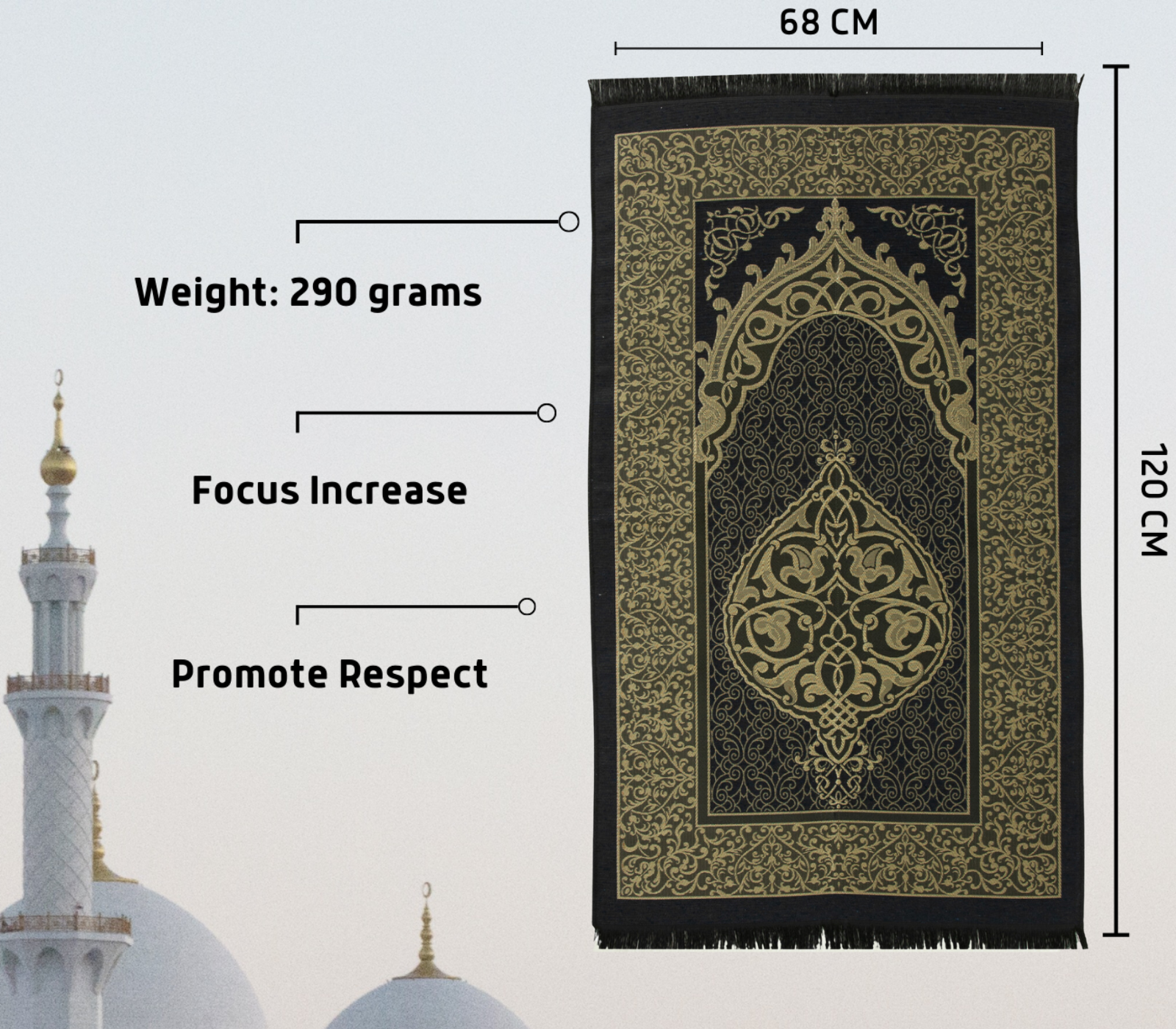 Prayer Rug With Tasbih | Muslim Carpet | Praying Mat With Prayer Beads - Green