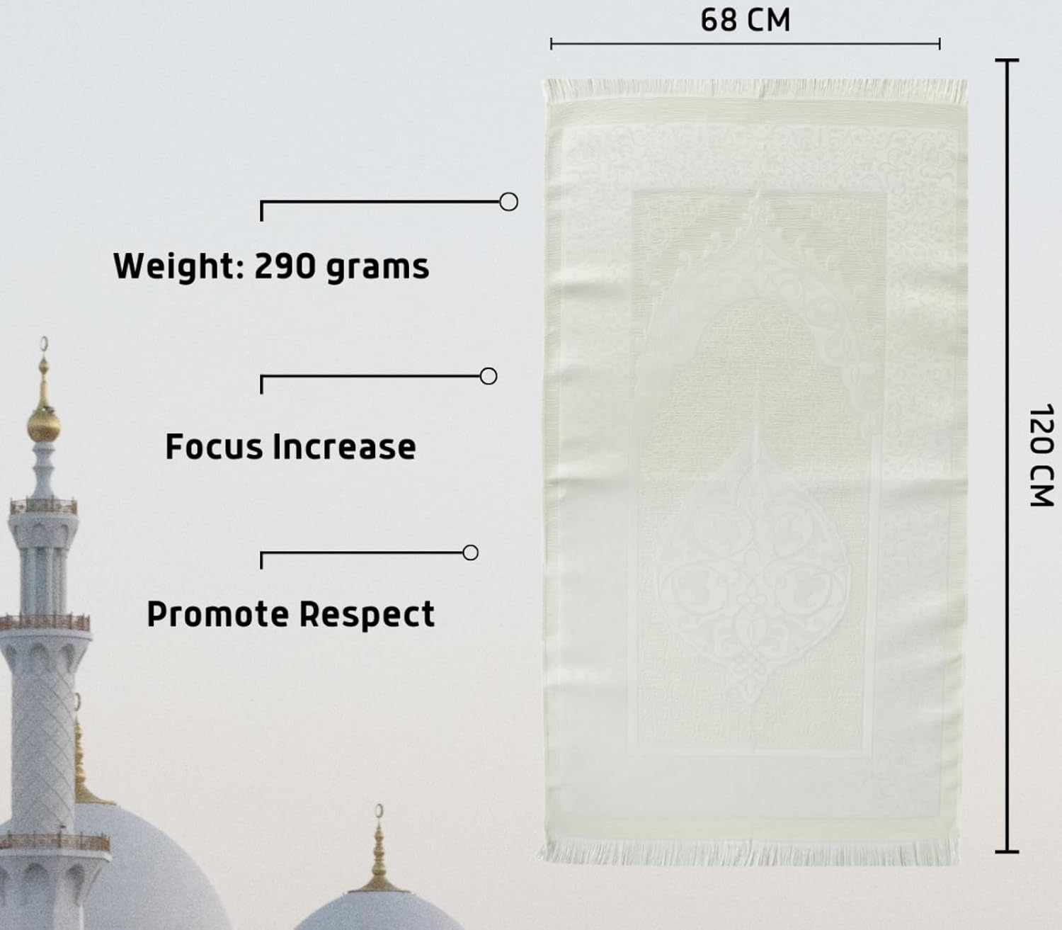 Prayer Rug with Bag, Pearl Design Prayer Beads - White