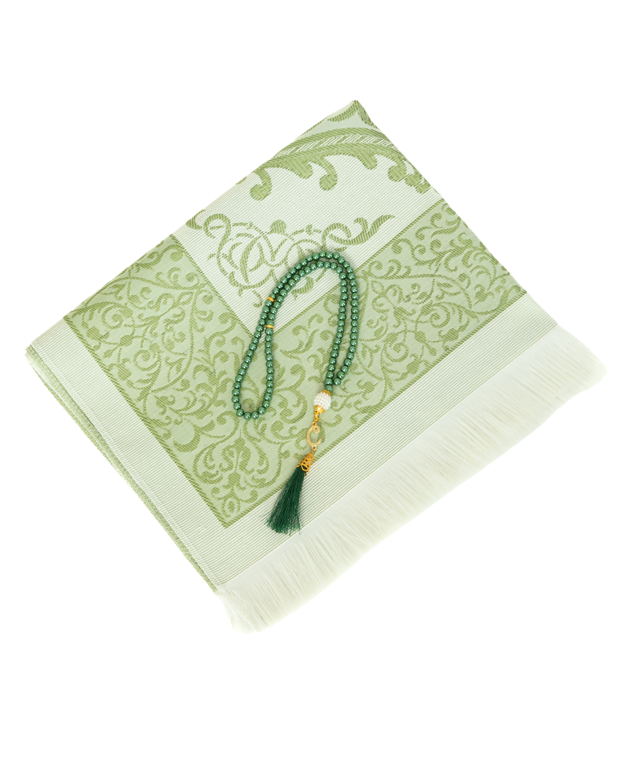 Prayer Rug With Tasbih | Muslim Carpet | Praying Mat With Prayer Beads - Green
