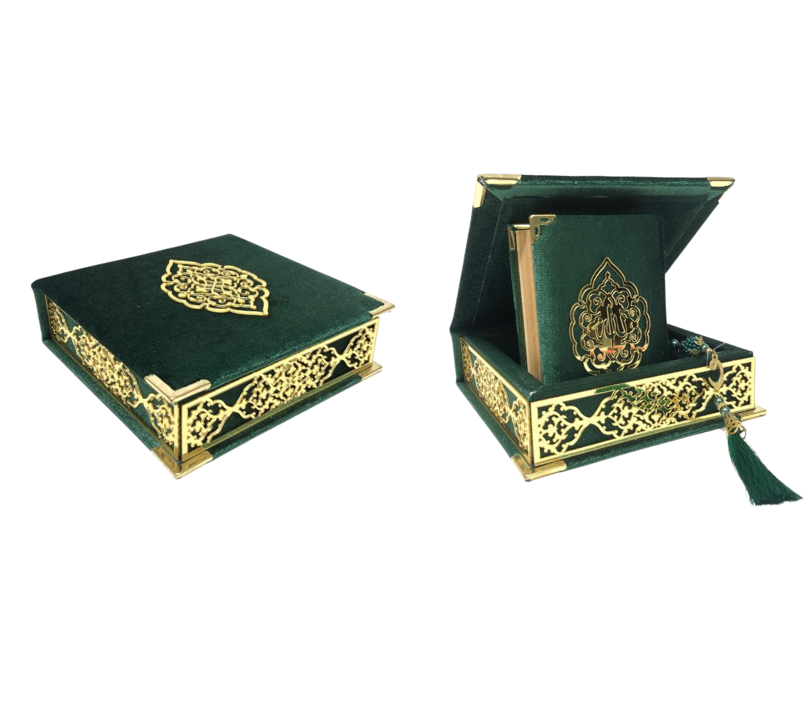 Velvet Covered Quran & Tasbih Box - Black