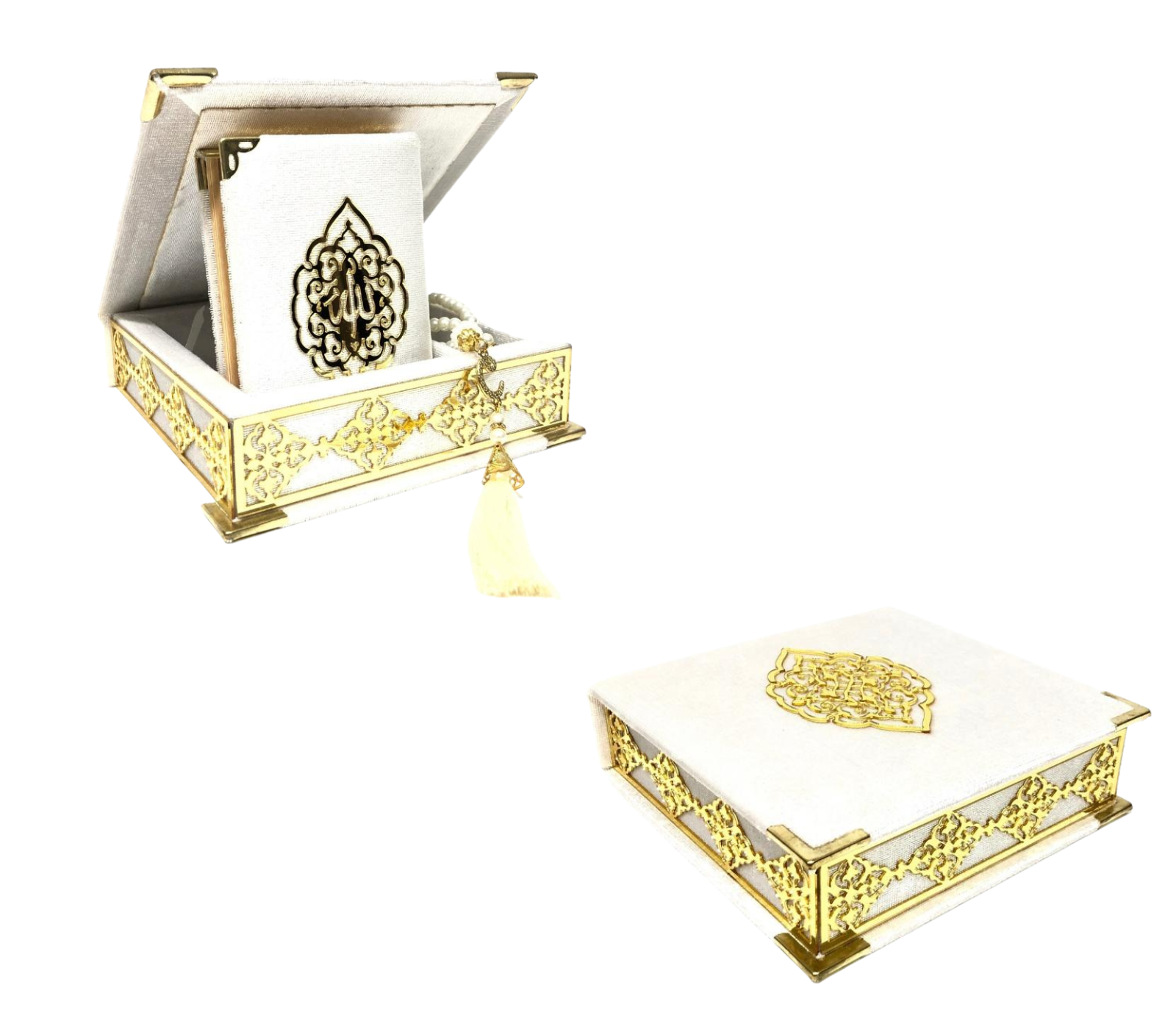 Velvet Covered Quran & Tasbih Box - Black