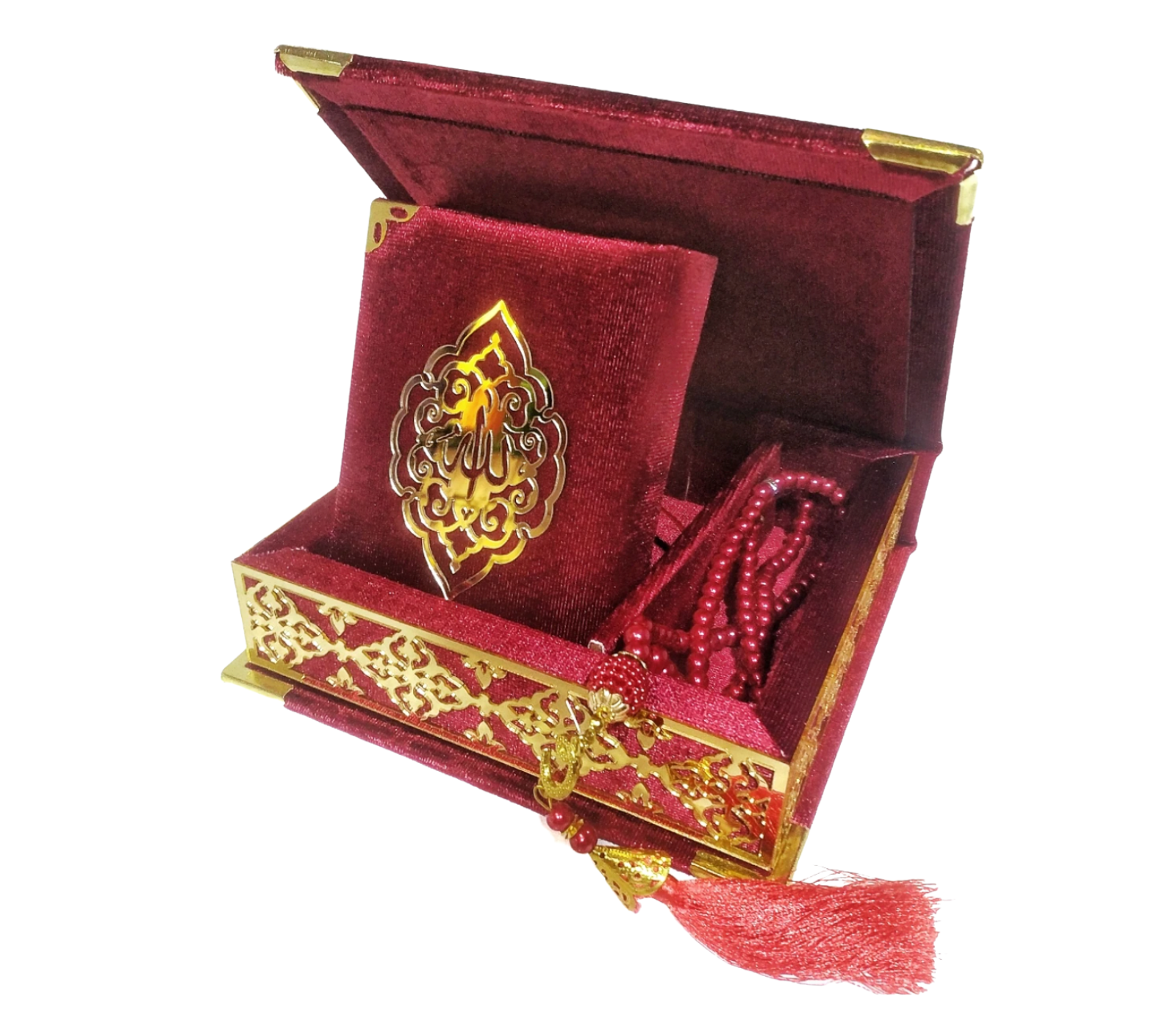 Velvet Covered Quran & Tasbih Box - Black