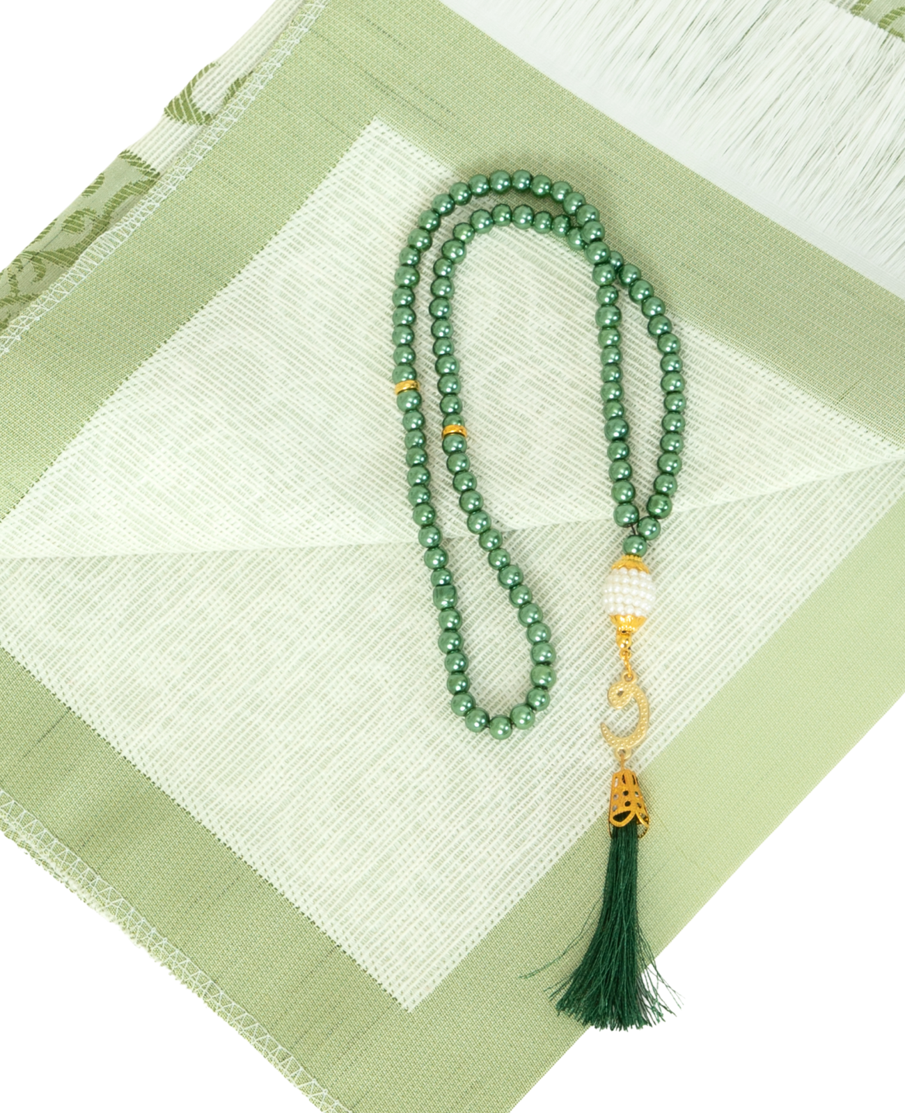 Prayer Rug With Tasbih | Muslim Carpet | Praying Mat With Prayer Beads - Green