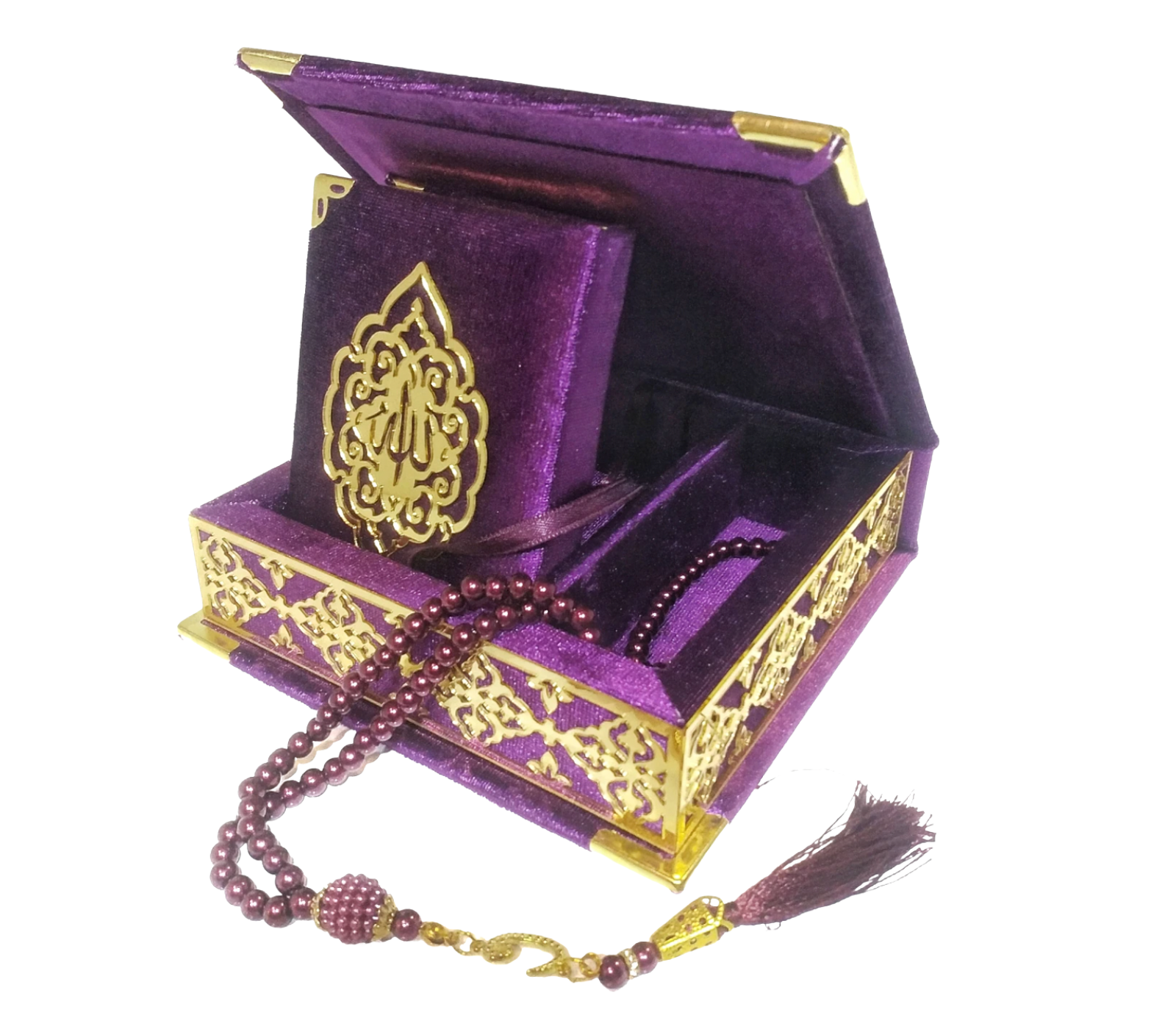 Velvet Covered Quran & Tasbih Box - Black