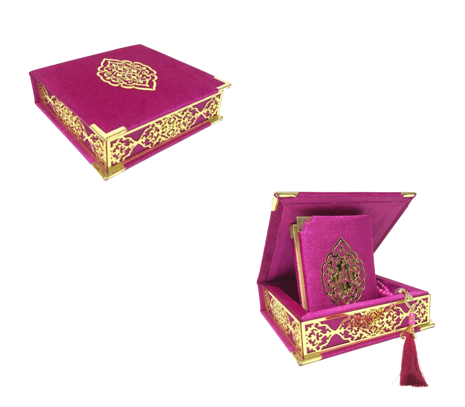 Velvet Covered Quran & Tasbih Box - Black