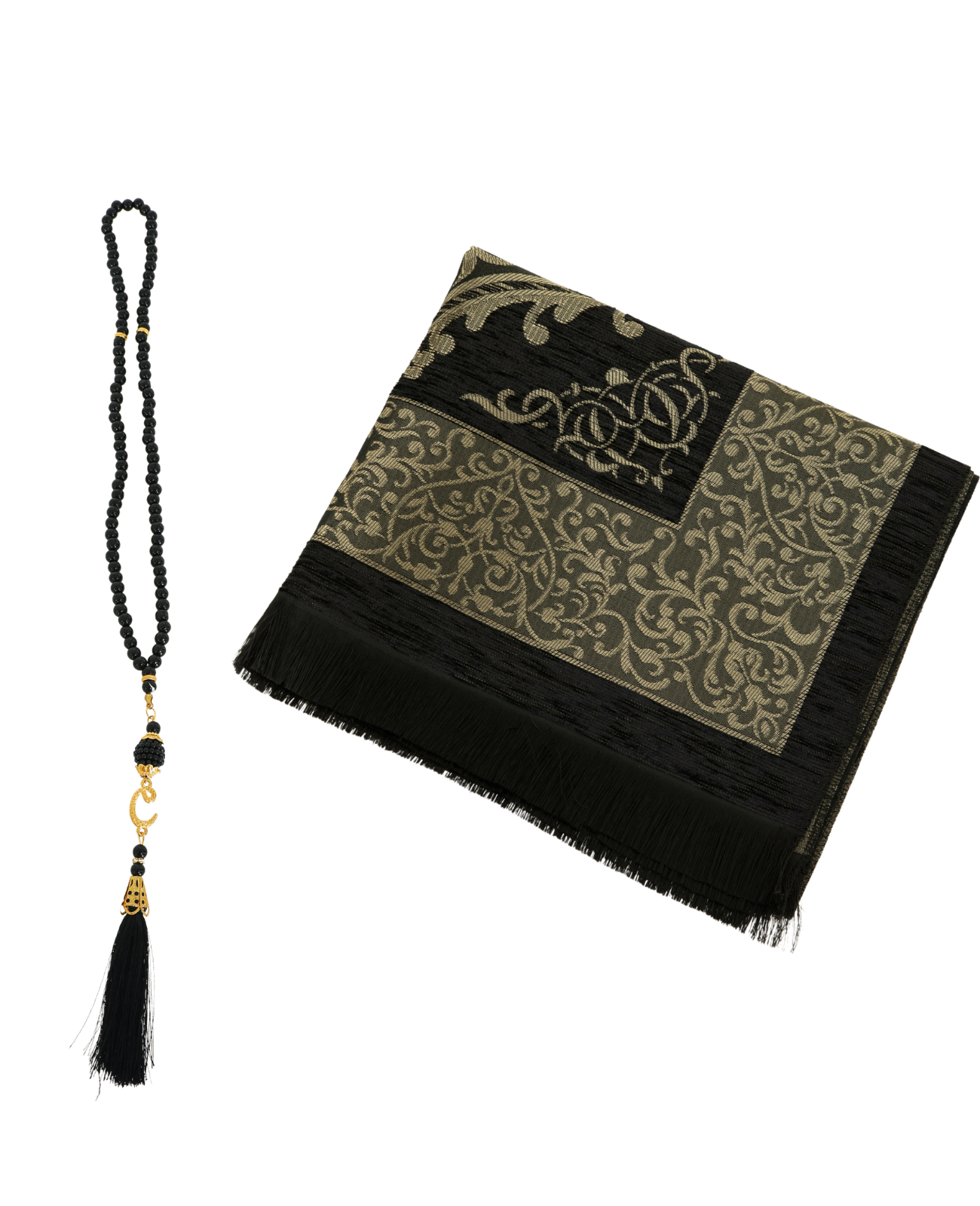 Prayer Rug With Tasbih | Muslim Carpet | Praying Mat With Prayer Beads - Green