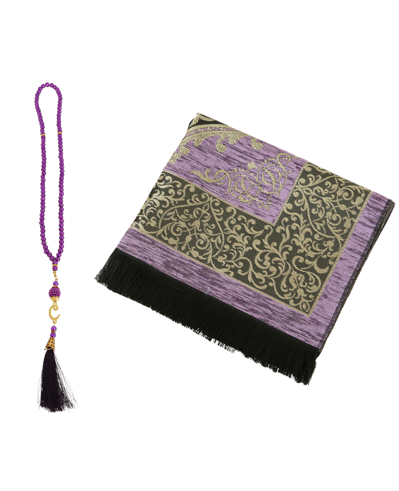 Prayer Rug With Tasbih | Muslim Carpet | Praying Mat With Prayer Beads - Green