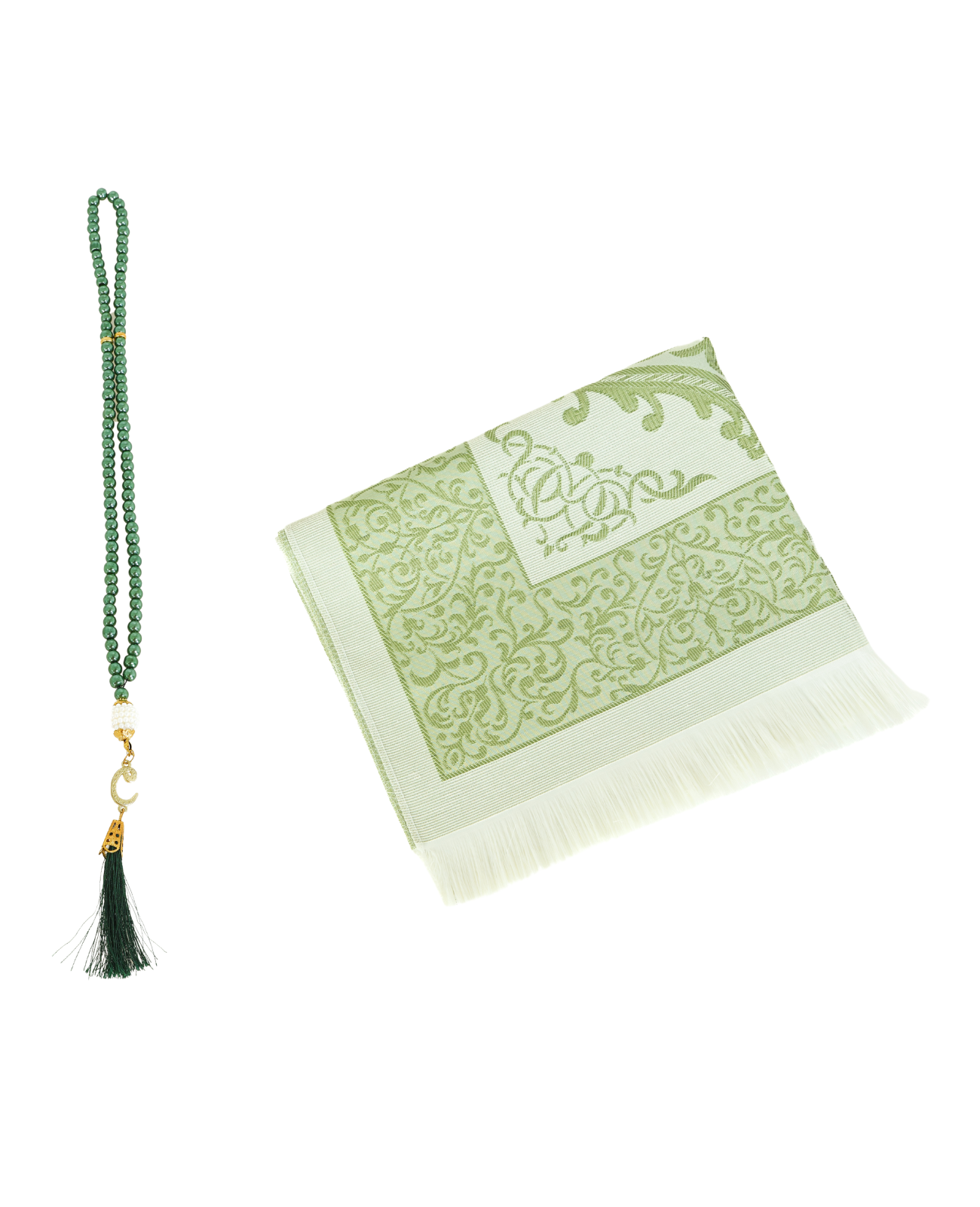 Prayer Rug With Tasbih | Muslim Carpet | Praying Mat With Prayer Beads - Green