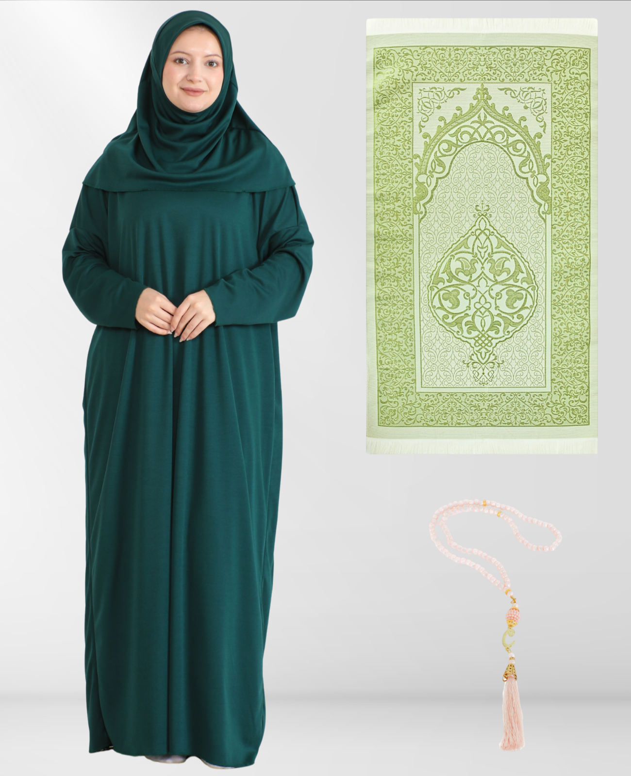 Prayer Dress for Women With Tasbeeh and Prayer Rug - Black