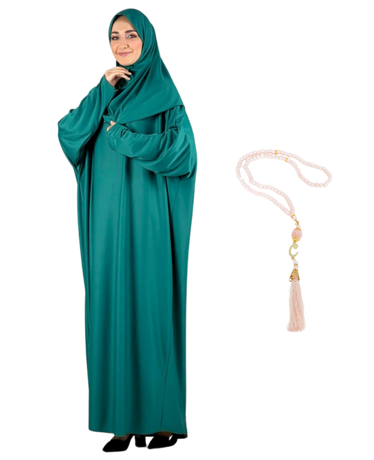 Women Prayers Clothes with Hijab Muslim Outfits Long Robe Abaya Turkish Islamic Dresses Dubai Kaftan with Rosary