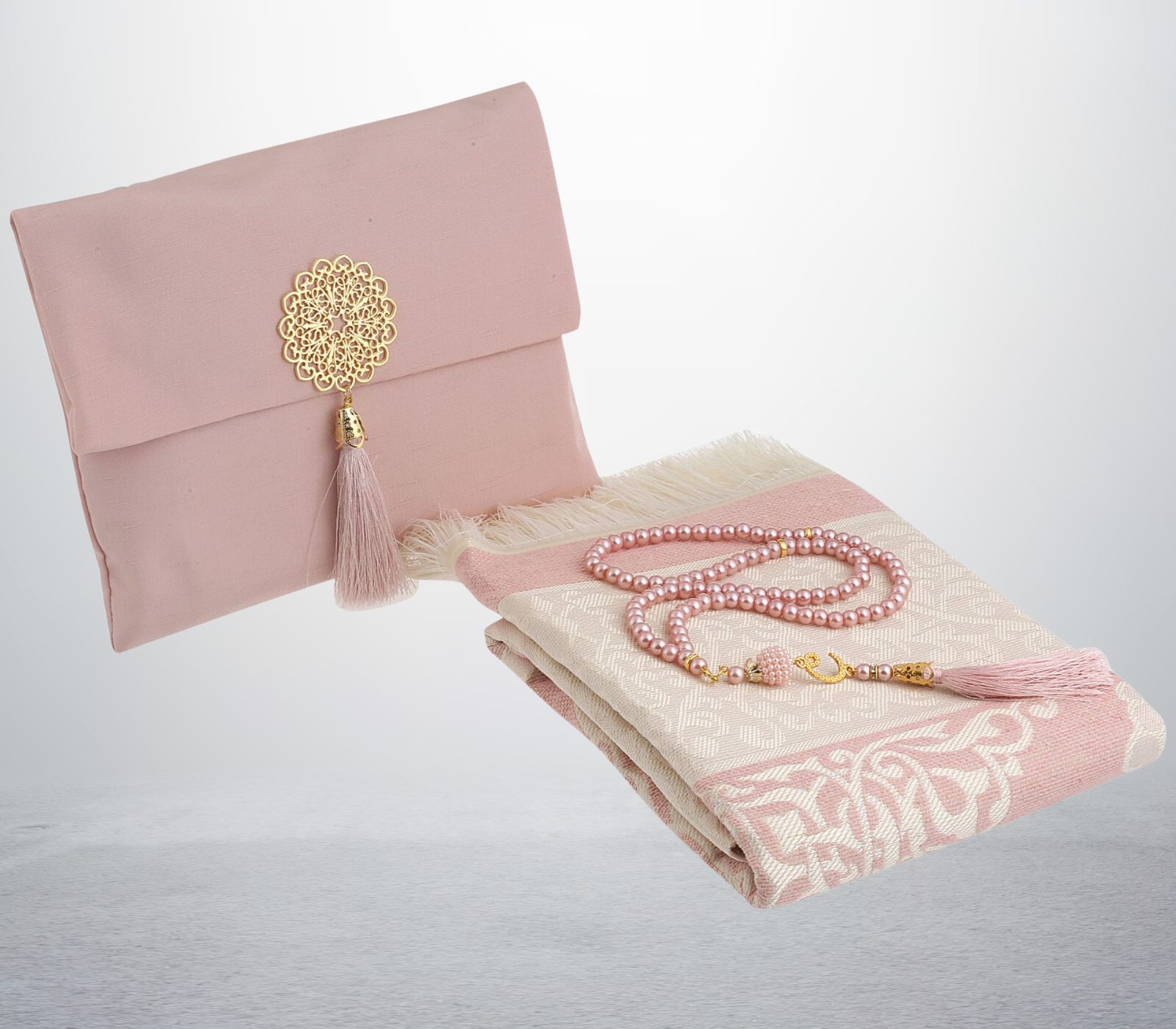 Muslim Prayer Rug With Tasbih and Portable Bag - Powder Pink