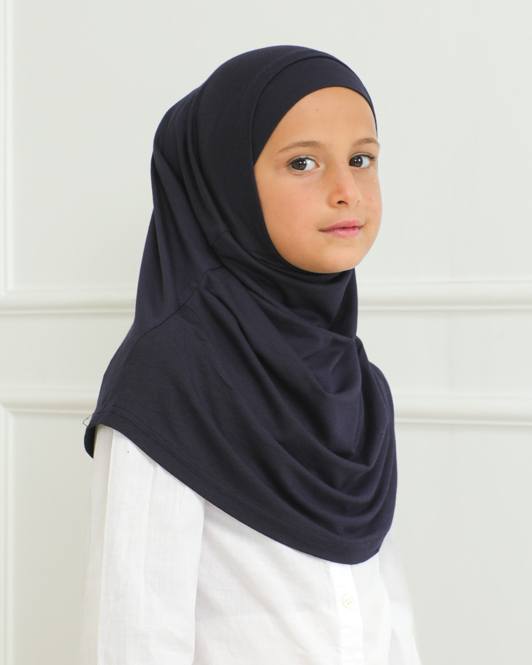 Easy To Wear Hijab For Girls Muslim Scarf for Kids - Navy Blue