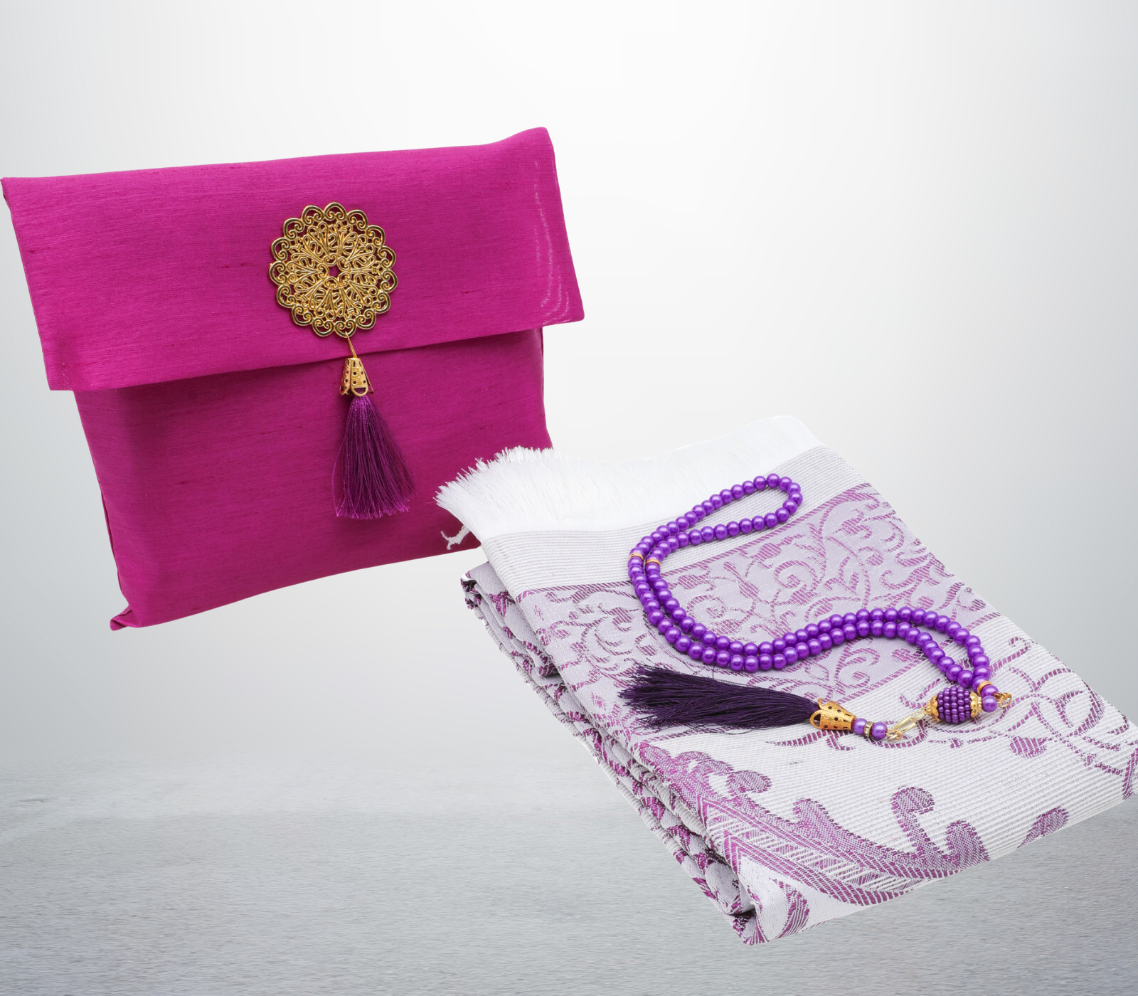 Muslim Prayer Rug With Tasbih and Portable Bag - Purple