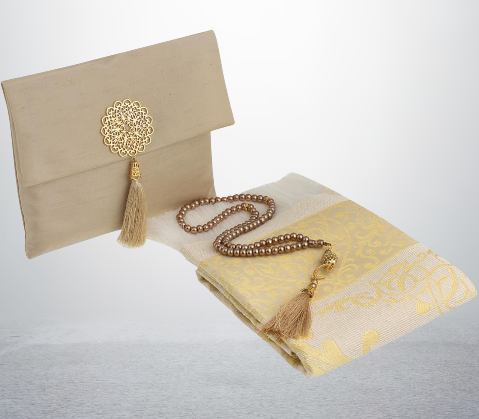 Muslim Prayer Rug With Tasbih and Portable Bag - Mink