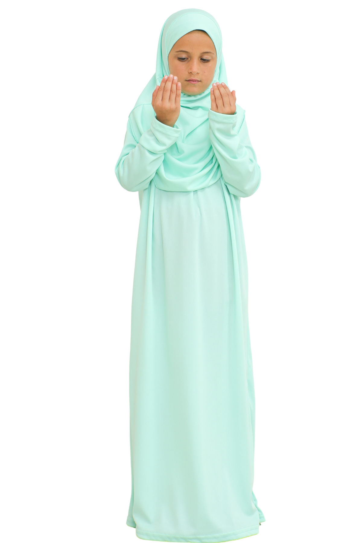 Kids Prayer Dress Muslim Clothes for Girls Long Sleeve Abaya with Hijab Two Piece Maxi Islamic Set Scarf Kaftan Jilbab