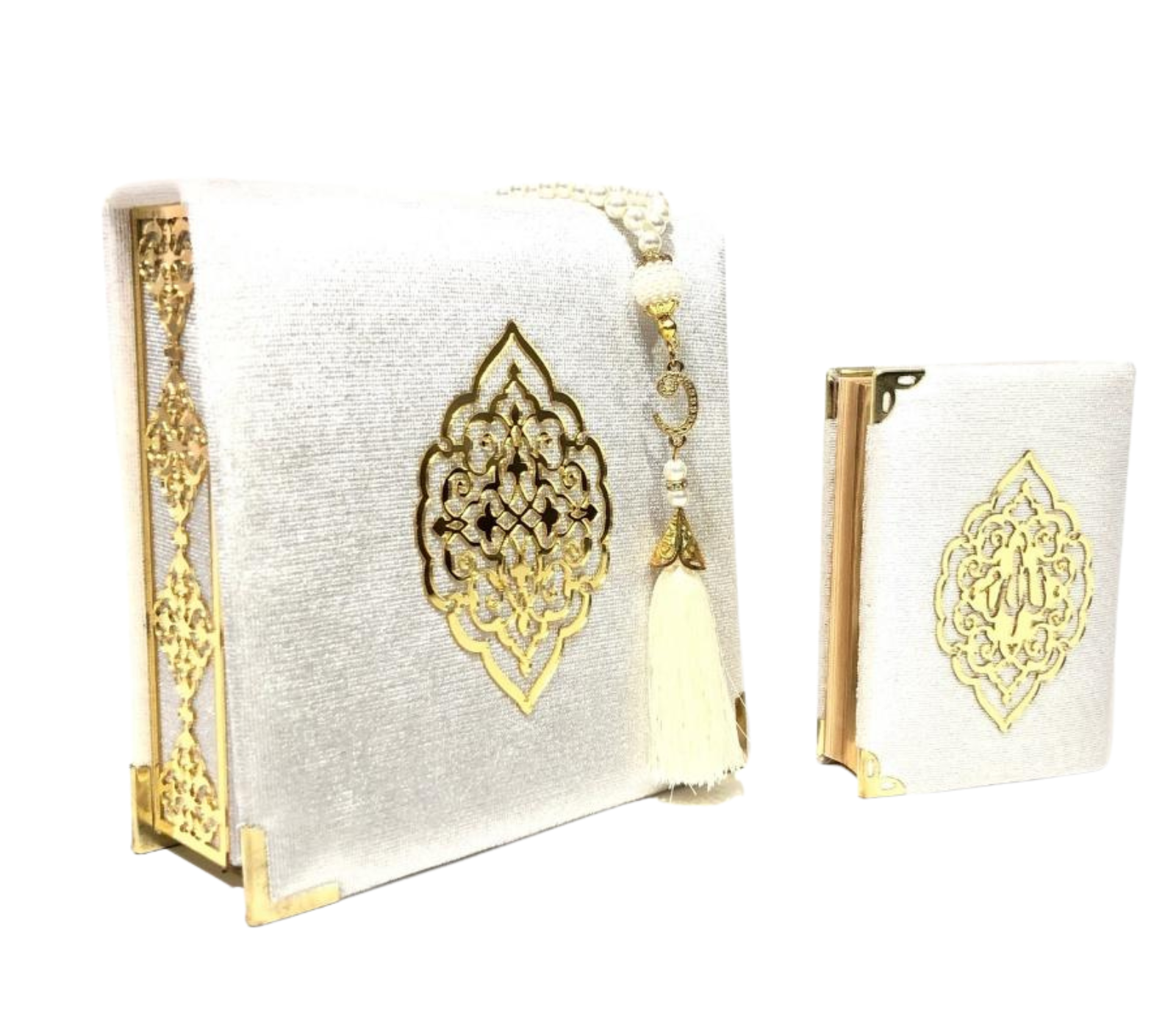 Velvet Quran Pearl Prayer Bead Set, Islamic Gifts for Eid Ramadan, Portable Box