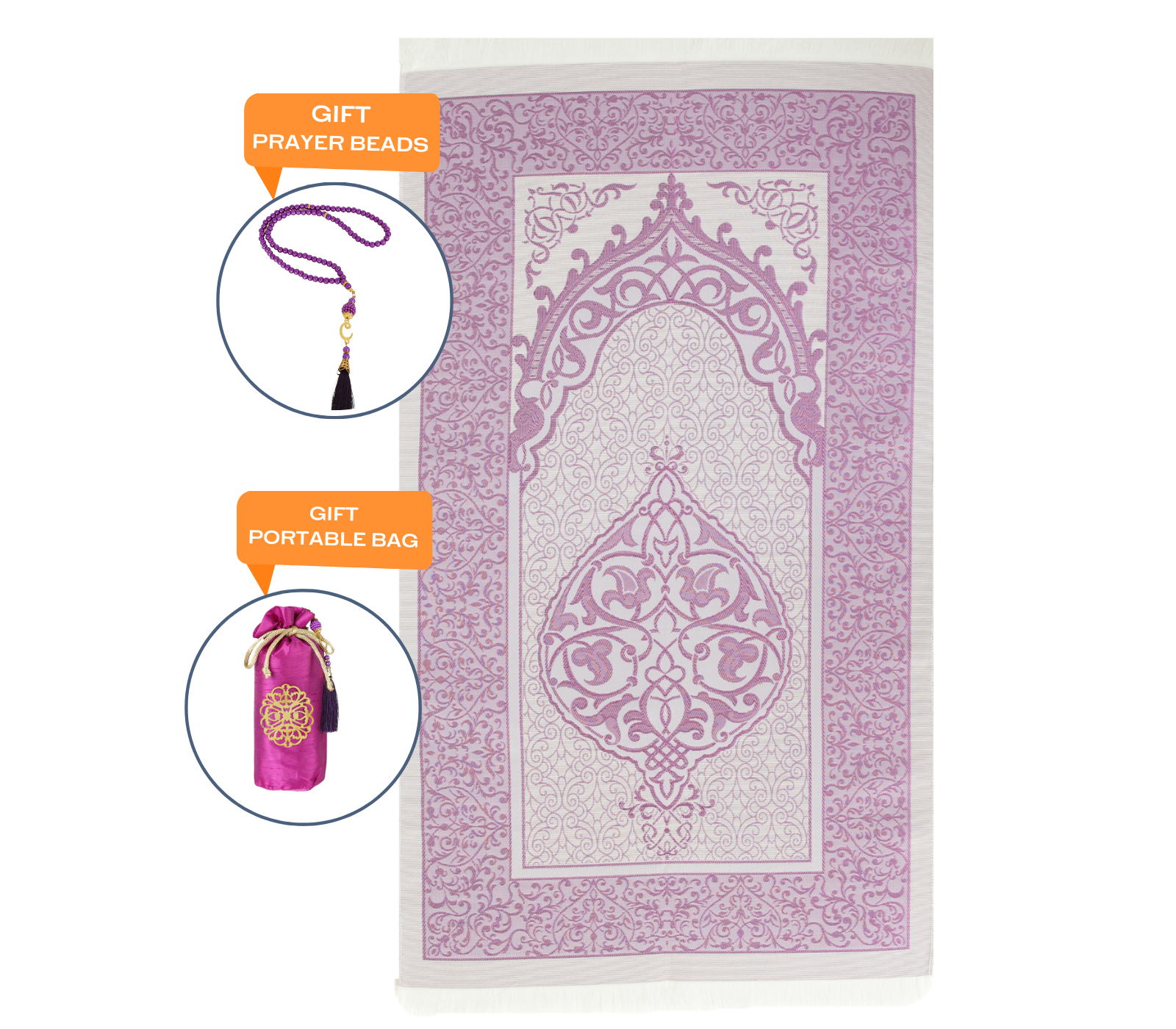 Prayer Rug with Tasbih Bag for Pray, Muslim Gifts Bayram, Mat Salah, Sajadah for Women & Men