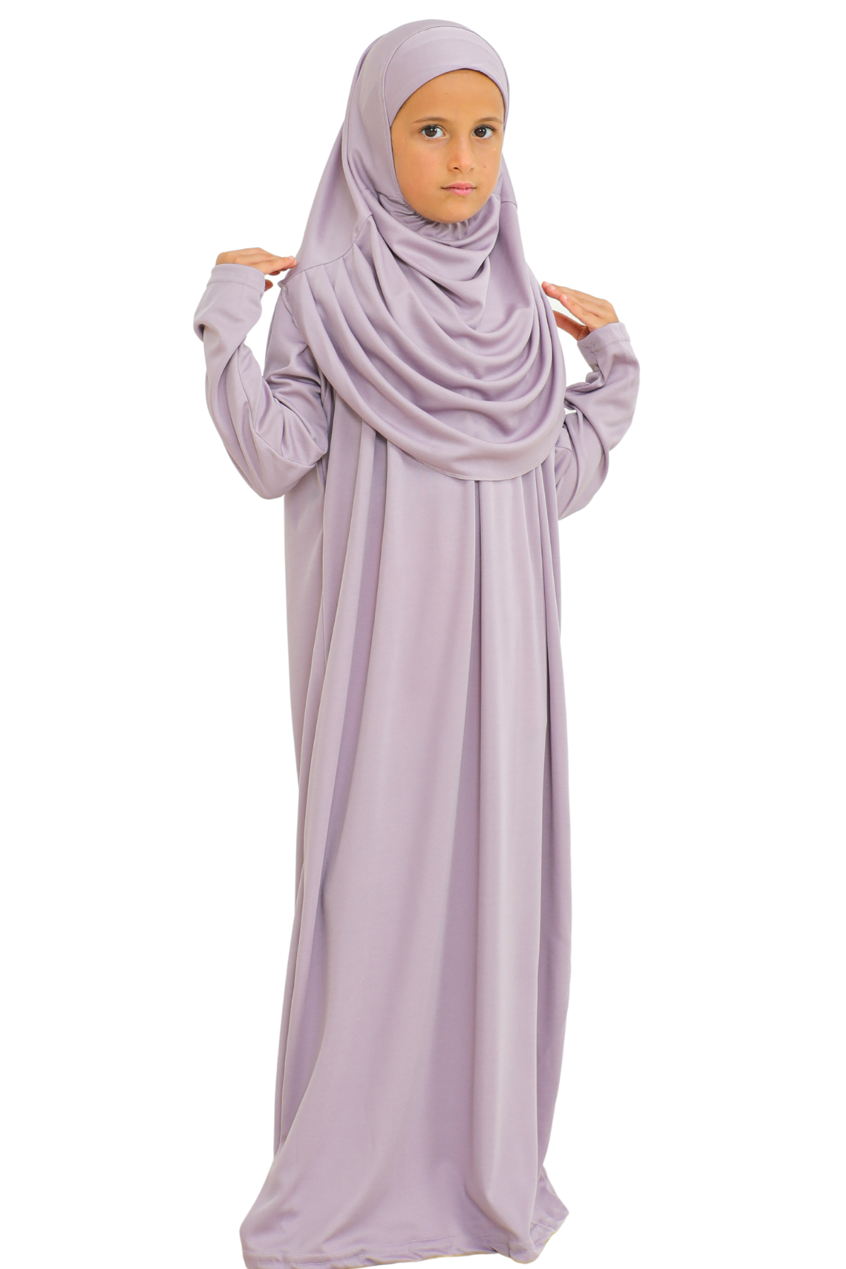 Kids Prayer Dress Muslim Clothes for Girls Long Sleeve Abaya with Hijab Two Piece Maxi Islamic Set Scarf Kaftan Jilbab