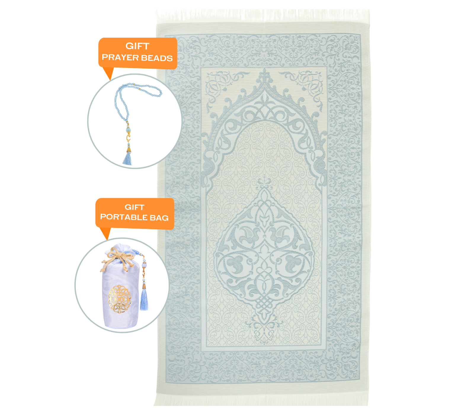 Prayer Rug with Tasbih Bag for Pray, Muslim Gifts Bayram, Mat Salah, Sajadah for Women & Men